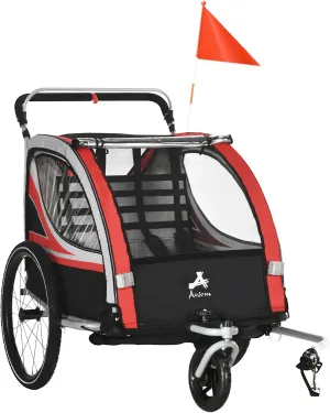 2-in-1 Bike Trailer & Stroller - Red - Seats 2 Kids - Dual Use for Rugged Terrain & Weather