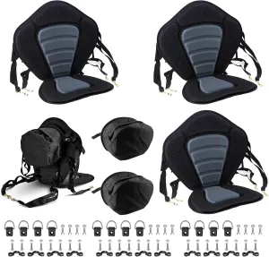 3 Pack Kayak Seat Deluxe Padded Fishing Boat Seat Deluxe Sit-On-Top Canoe Seat Cushioned - Comfortable Backrest Support Universal Sit with Adjustable Back Strap Detachable Storage Bag
