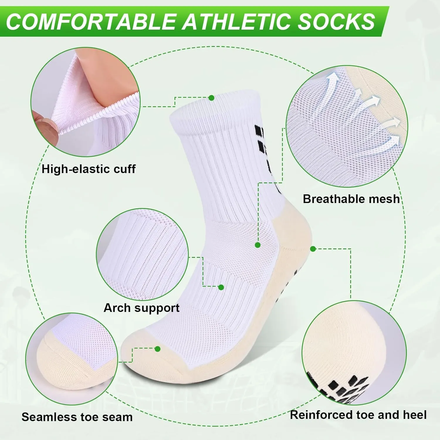 4-Pairs Grip Soccer Socks Men Women Non-slip Sports Socks Cushioned Football Yoga Pilates Basketball Rugby Hiking