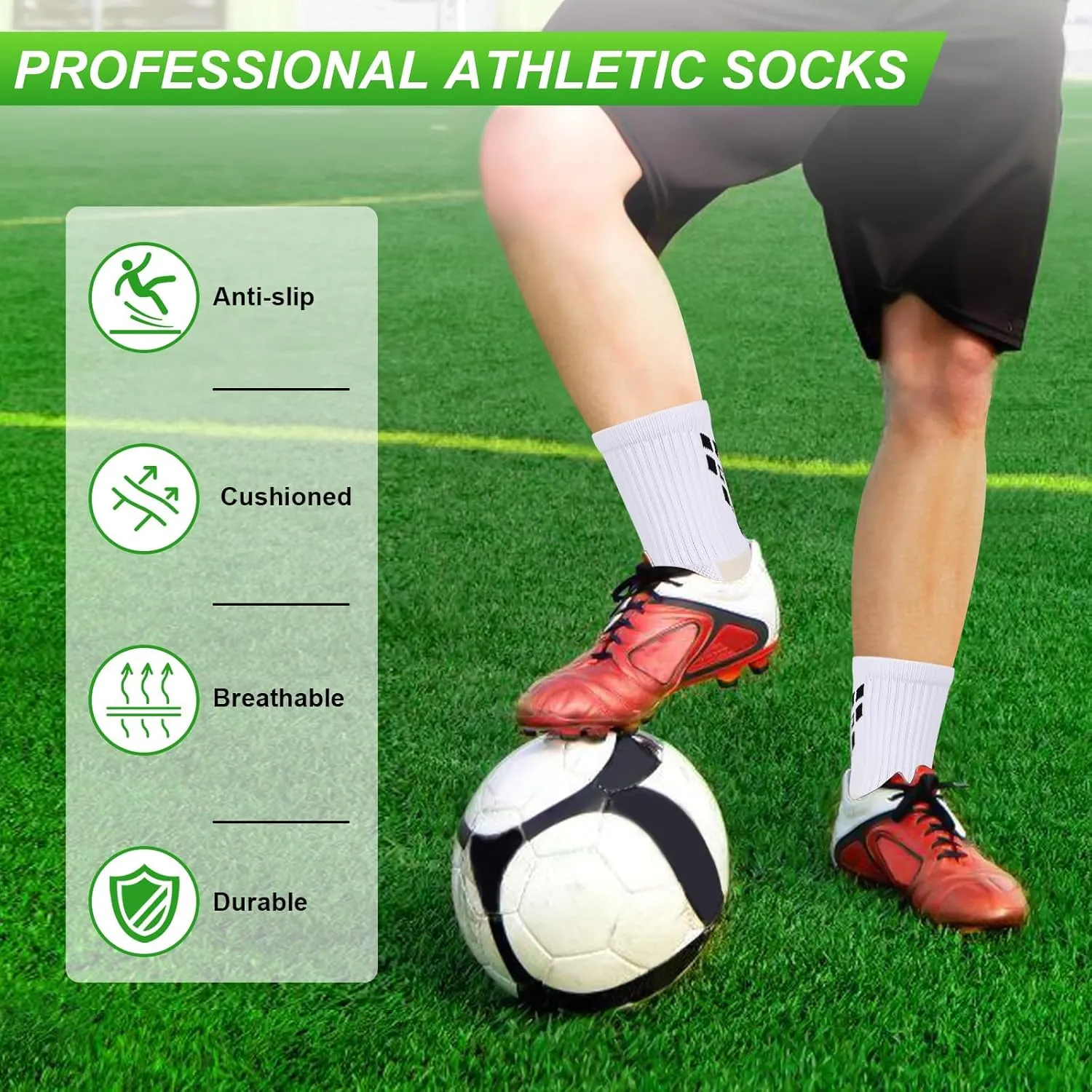4-Pairs Grip Soccer Socks Men Women Non-slip Sports Socks Cushioned Football Yoga Pilates Basketball Rugby Hiking