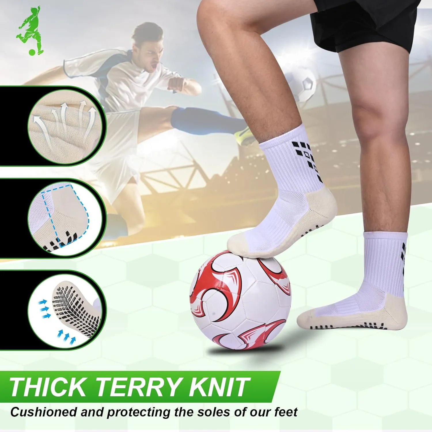 4-Pairs Grip Soccer Socks Men Women Non-slip Sports Socks Cushioned Football Yoga Pilates Basketball Rugby Hiking