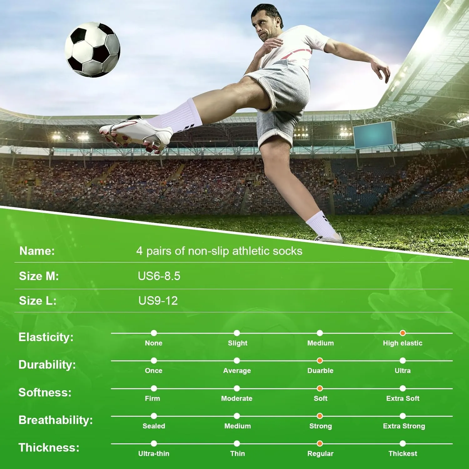 4-Pairs Grip Soccer Socks Men Women Non-slip Sports Socks Cushioned Football Yoga Pilates Basketball Rugby Hiking