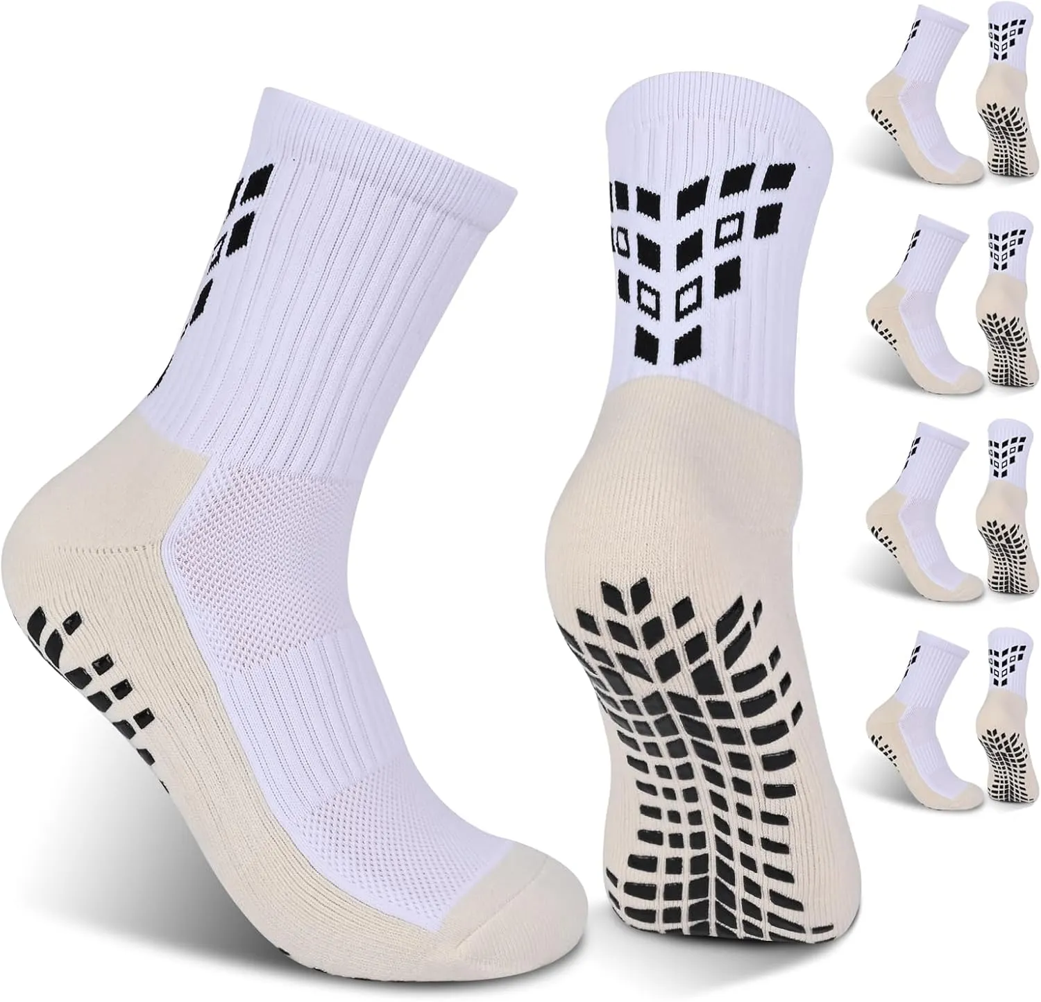 4-Pairs Grip Soccer Socks Men Women Non-slip Sports Socks Cushioned Football Yoga Pilates Basketball Rugby Hiking