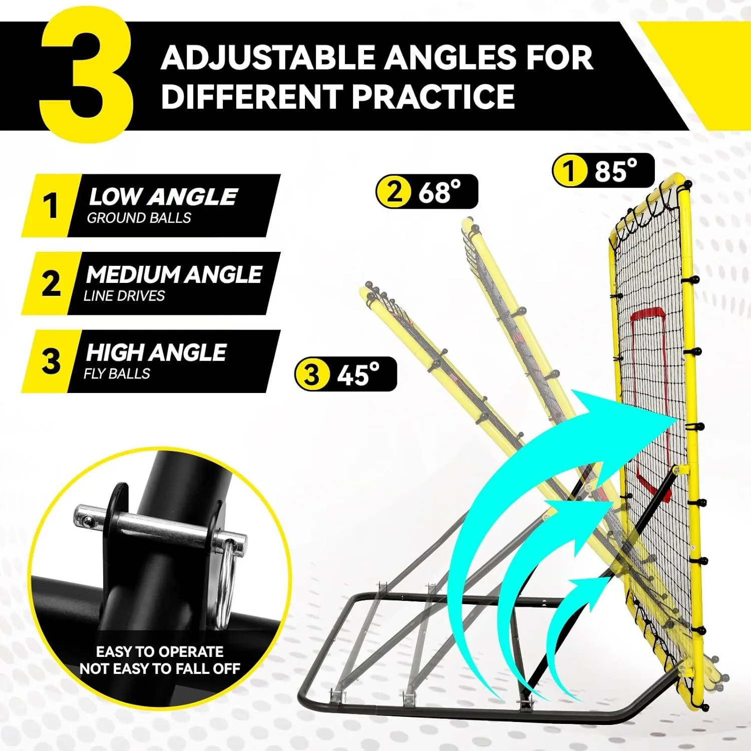48x52inch Baseball Rebounder Anti-UV 3 Adjustable Angles Fielding Trainer, Volleyball Softball Football Rugby Baseball Bounce Back Net Stable Easy Storage Pitch Back Rebound Net with 4 Stakes
