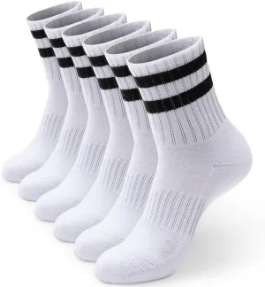 6-Pack Cotton Stripe Quarter Crew Socks, Extra Thick Cushioned, Daily Comfort for Men & Women