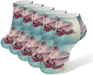 A Blooming Flower Ankle Socks for Men & Women, 5 Pairs Breathable Soft Low Cut Socks, Stretch Sweat Wicking Sox