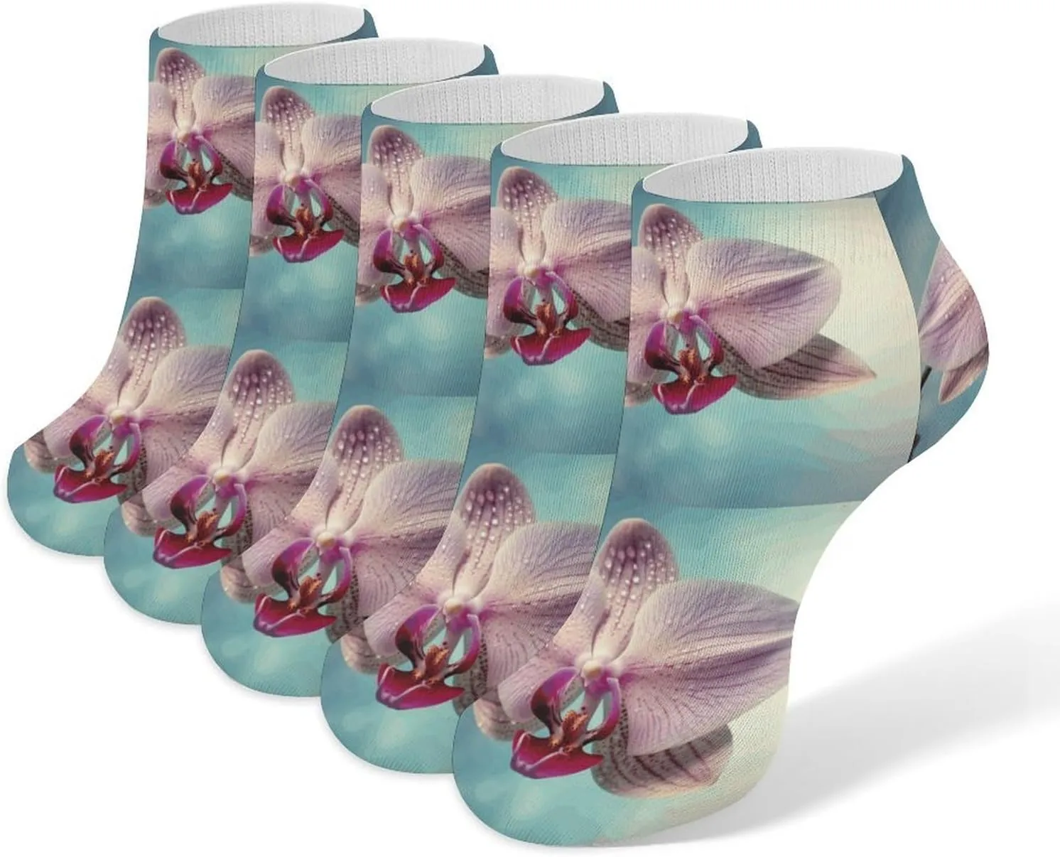 A Blooming Flower Ankle Socks for Men & Women, 5 Pairs Breathable Soft Low Cut Socks, Stretch Sweat Wicking Sox