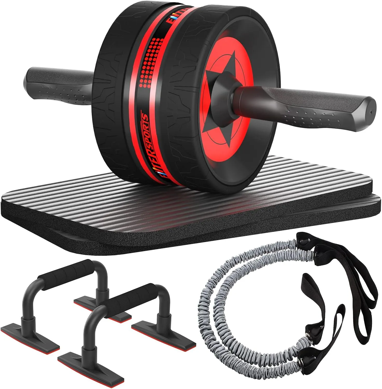 Ab Rollers Wheel Kit, Exercise Wheel Core Strength Training Abdominal Roller Set with Push Up Bars, Resistance Bands, Knee Mat Home Gym Fitness Equipment for Abs Workout