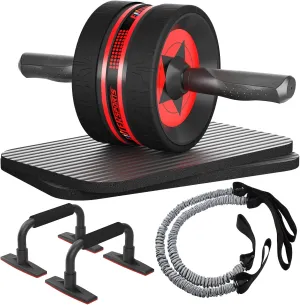 Ab Rollers Wheel Kit, Exercise Wheel Core Strength Training Abdominal Roller Set with Push Up Bars, Resistance Bands, Knee Mat Home Gym Fitness Equipment for Abs Workout