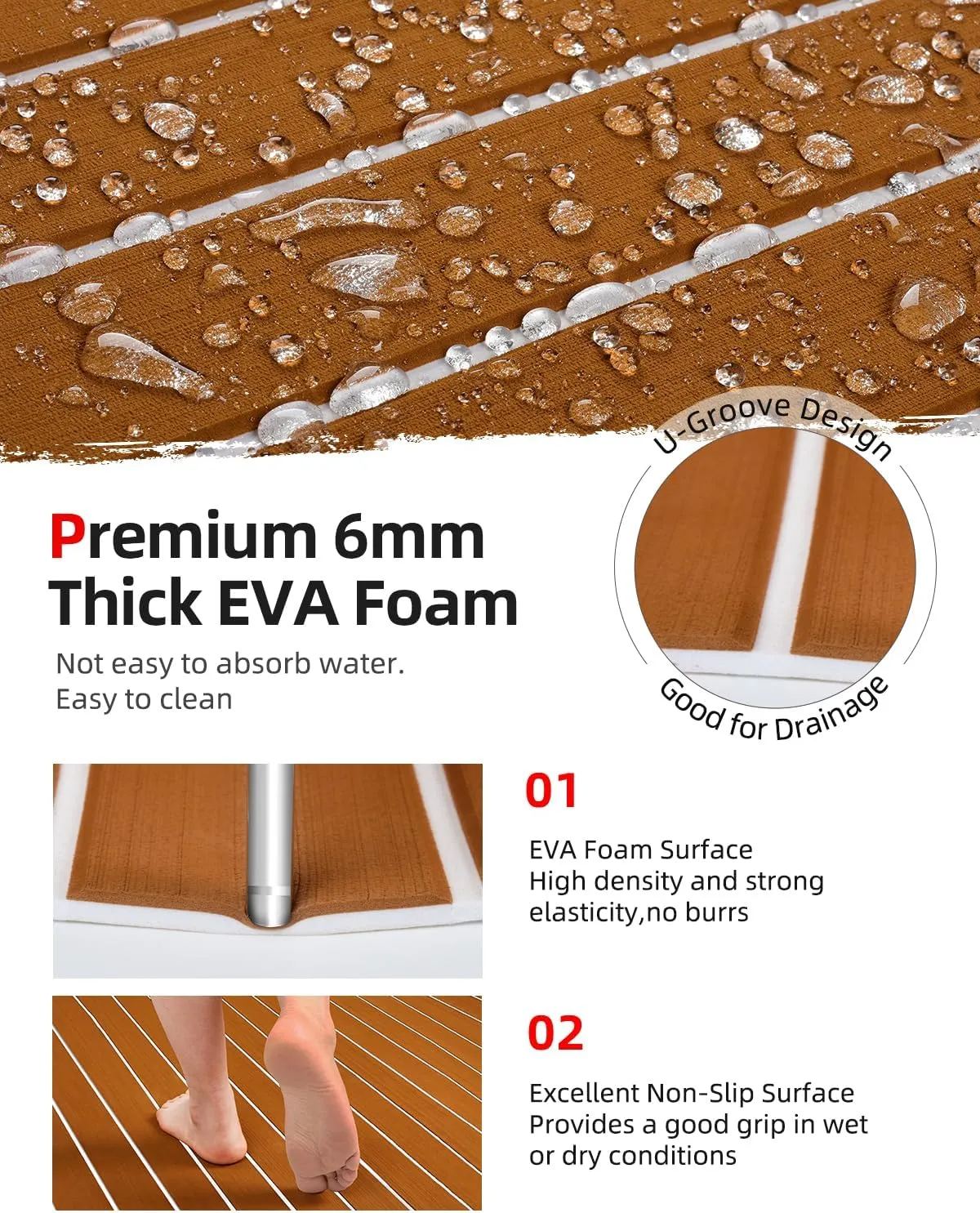 Abahub EVA Foam Boat Decking 96''x45.6''/36''/28.8''/24''/16.8'', 48''x16.8'' Self-Adhesive Faux Teak Marine Flooring Sheet Traction Pad for Boats Surfboard Swim Platform RV Floor
