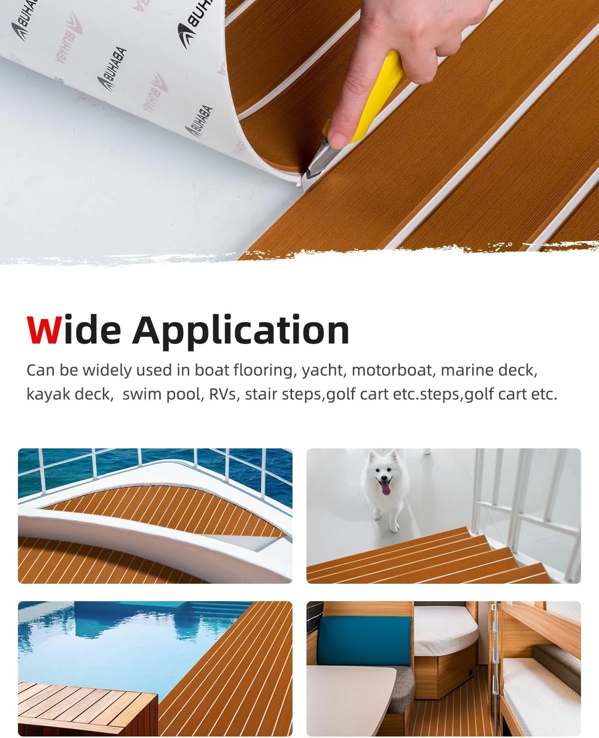 Abahub EVA Foam Boat Decking 96''x45.6''/36''/28.8''/24''/16.8'', 48''x16.8'' Self-Adhesive Faux Teak Marine Flooring Sheet Traction Pad for Boats Surfboard Swim Platform RV Floor