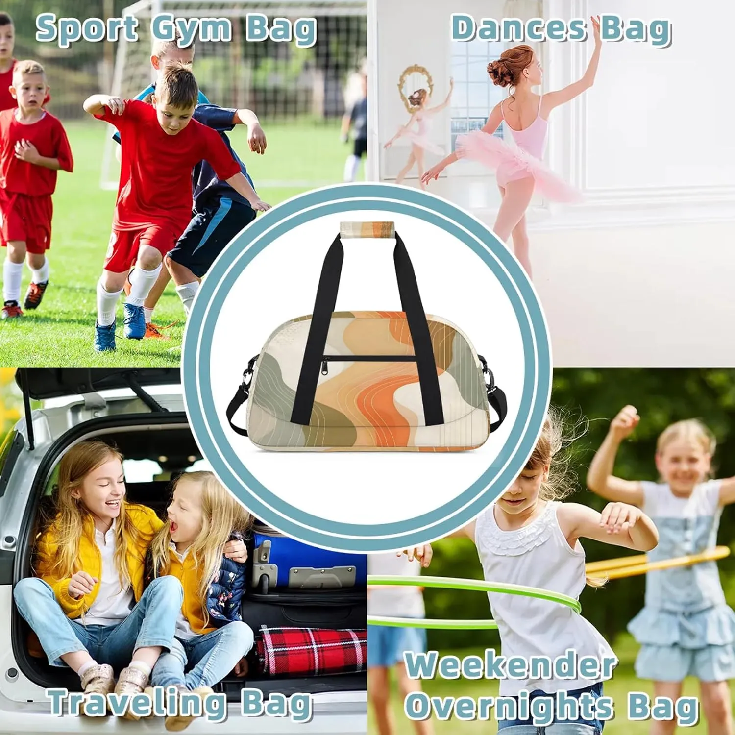 Abstract Aesthetic Small Gym Bag 18 inch Carry On Duffel Bag for Weekender Travel Sports Workout Yoga Gymnastics Dance Ballet