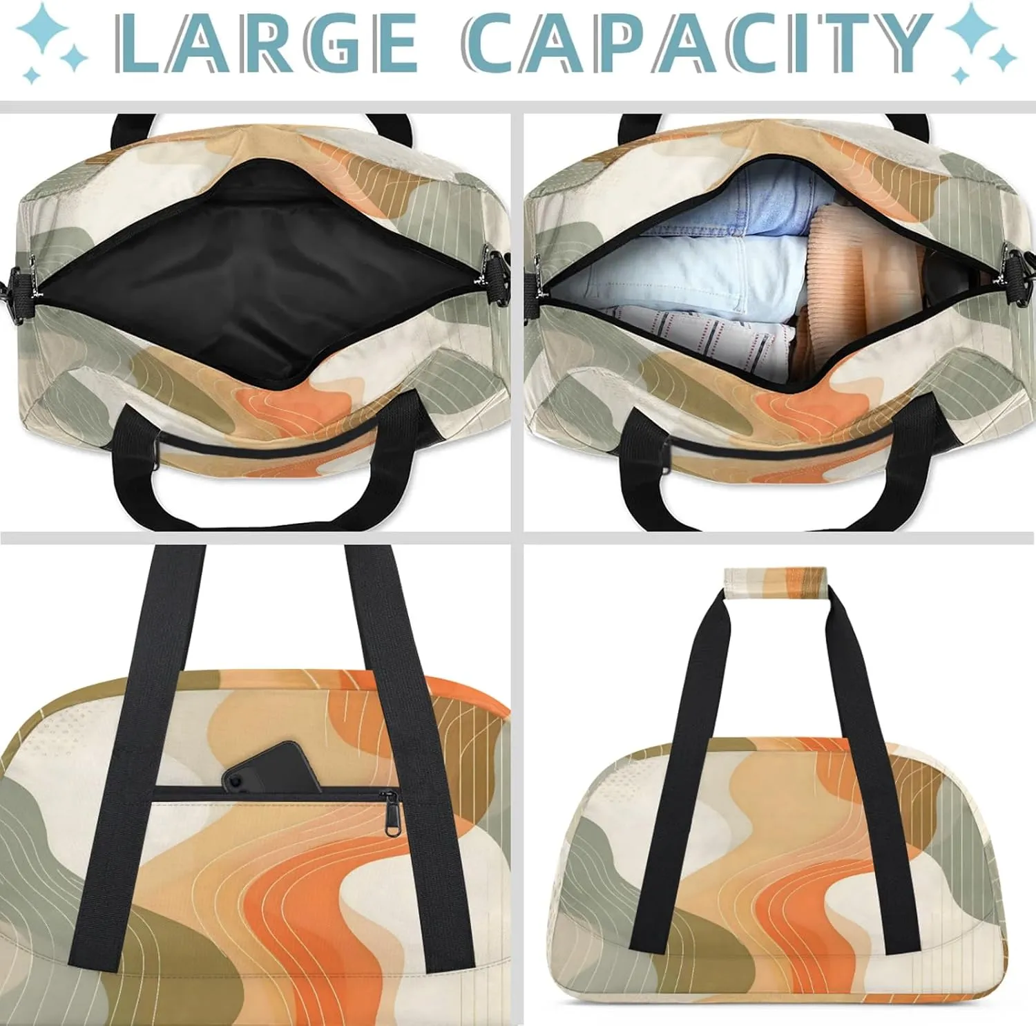 Abstract Aesthetic Small Gym Bag 18 inch Carry On Duffel Bag for Weekender Travel Sports Workout Yoga Gymnastics Dance Ballet