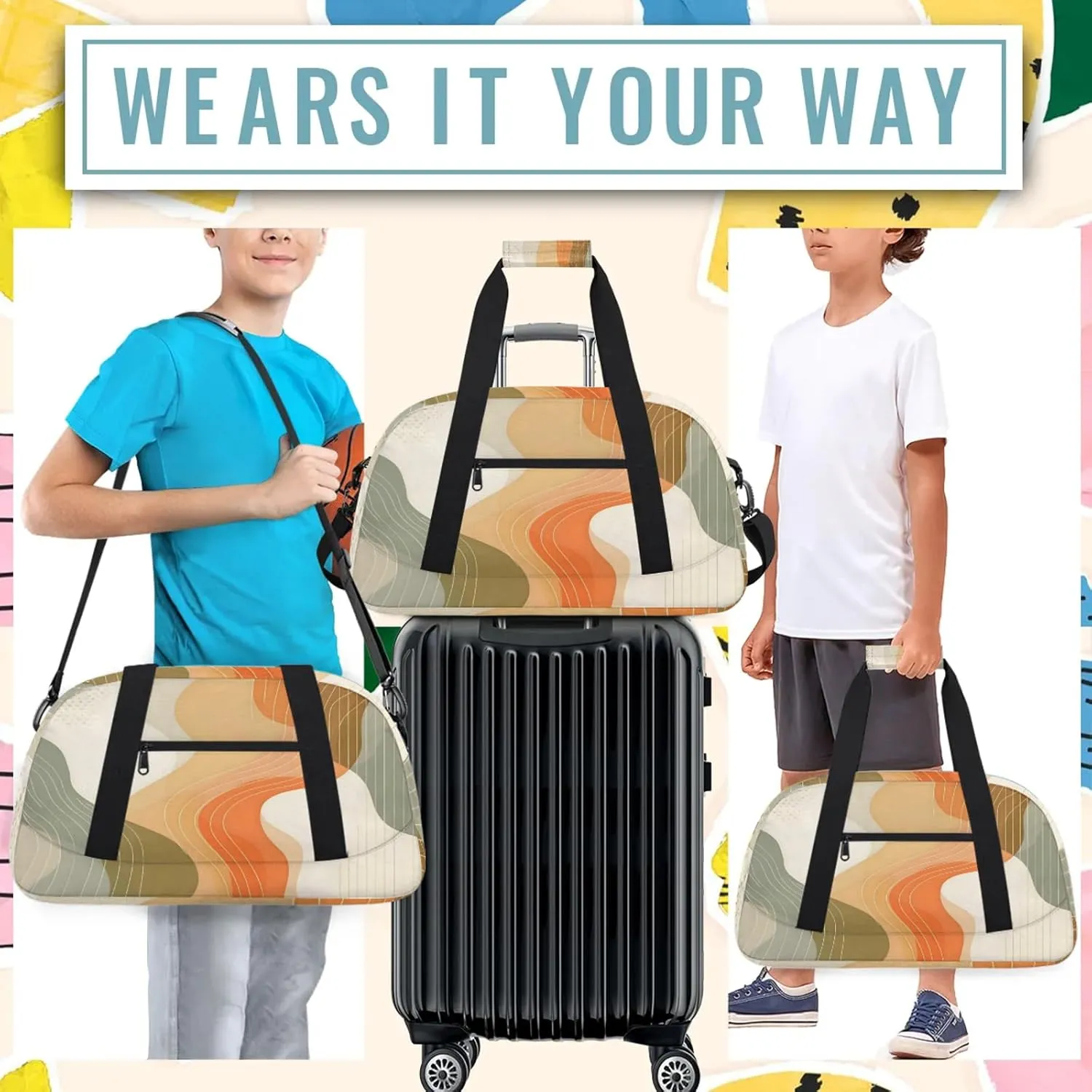 Abstract Aesthetic Small Gym Bag 18 inch Carry On Duffel Bag for Weekender Travel Sports Workout Yoga Gymnastics Dance Ballet