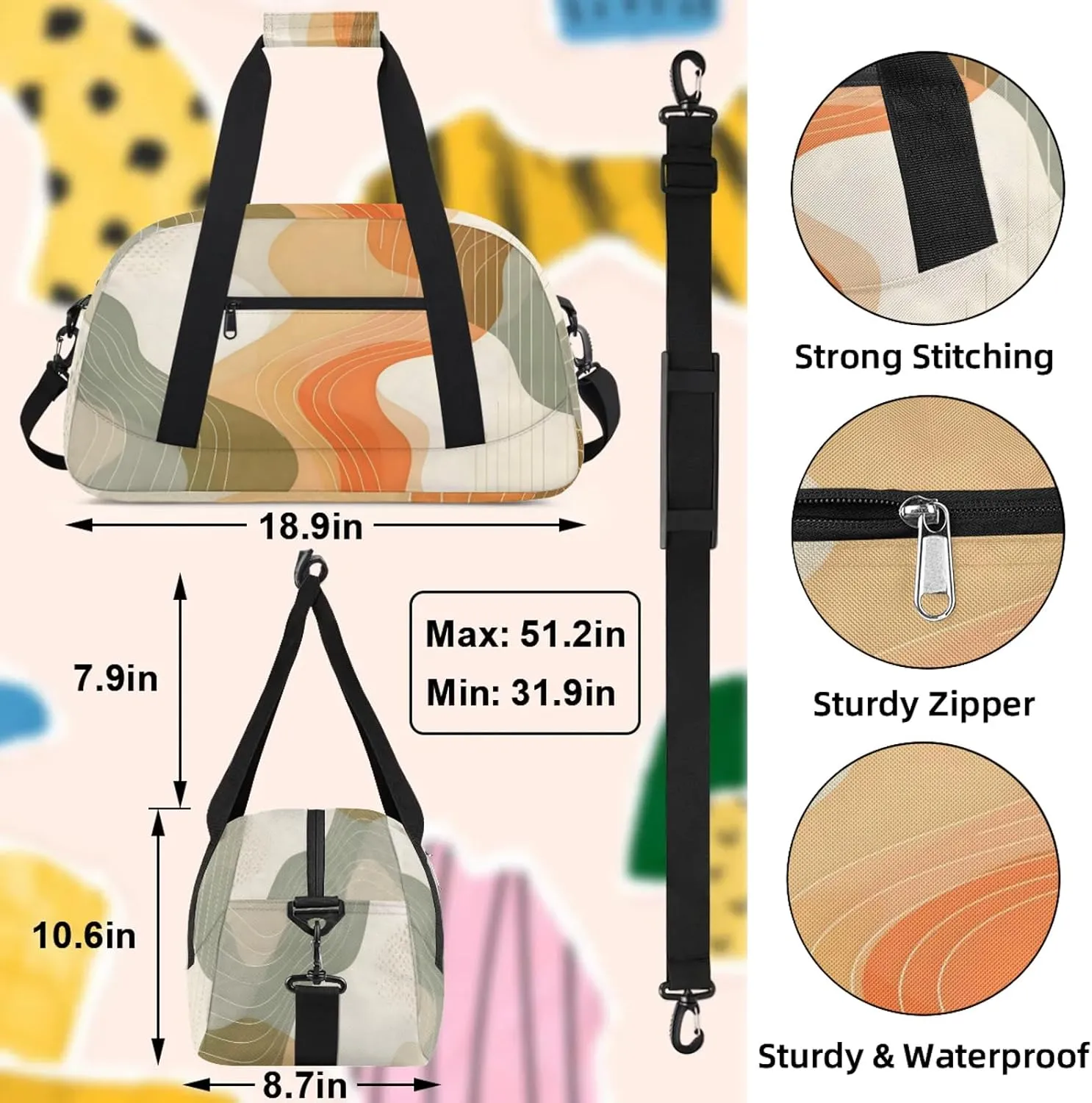 Abstract Aesthetic Small Gym Bag 18 inch Carry On Duffel Bag for Weekender Travel Sports Workout Yoga Gymnastics Dance Ballet
