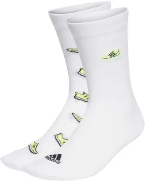 adidas Unisex Run X Ultraboost Shoe Love Graphic Socks 2 Pairs Crew Socks, White/Lucid Lemon/Black, Large