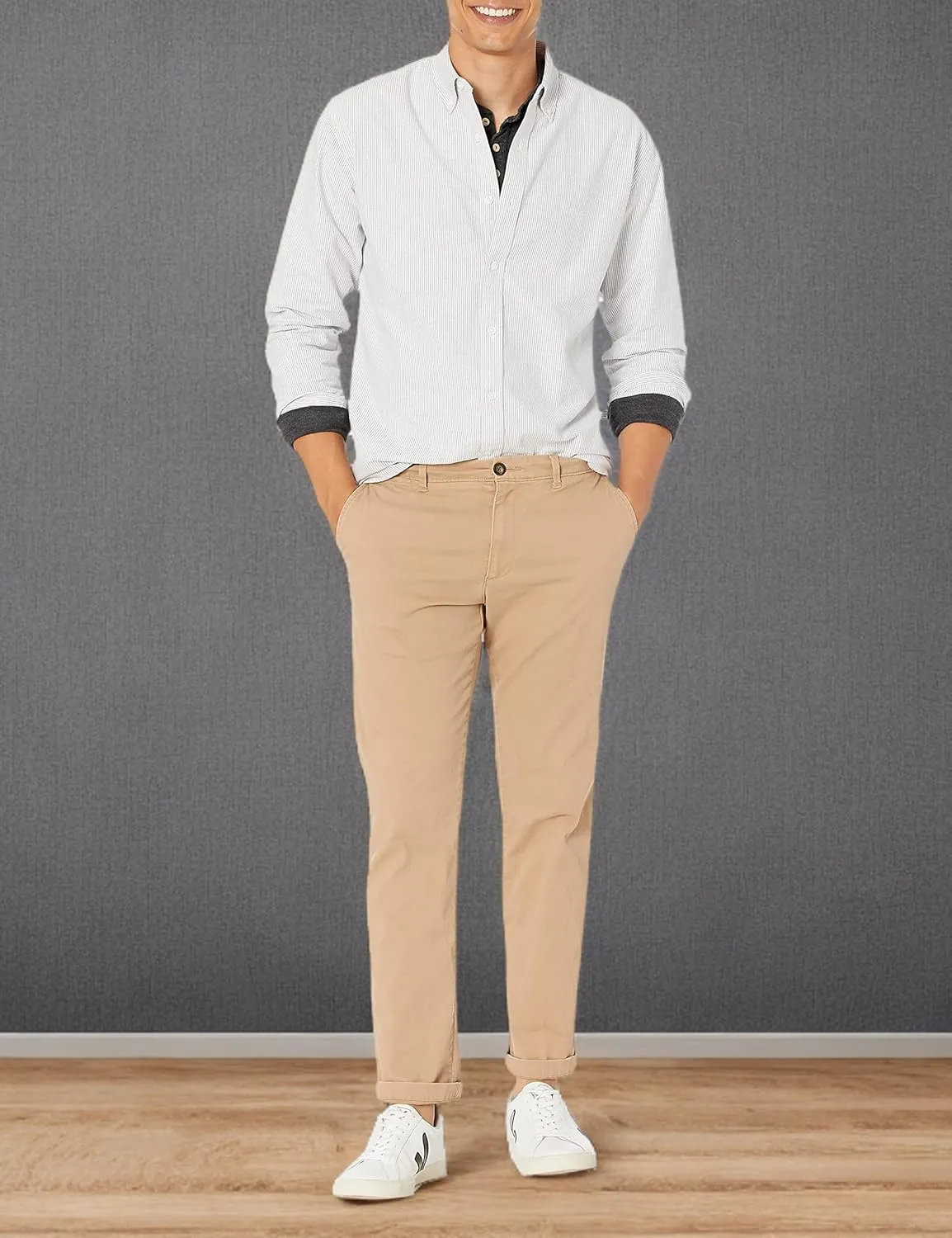 Amazon Essentials Men's Long-Sleeve Regular-Fit Stretch Oxford Shirt (Available in Big & Tall)