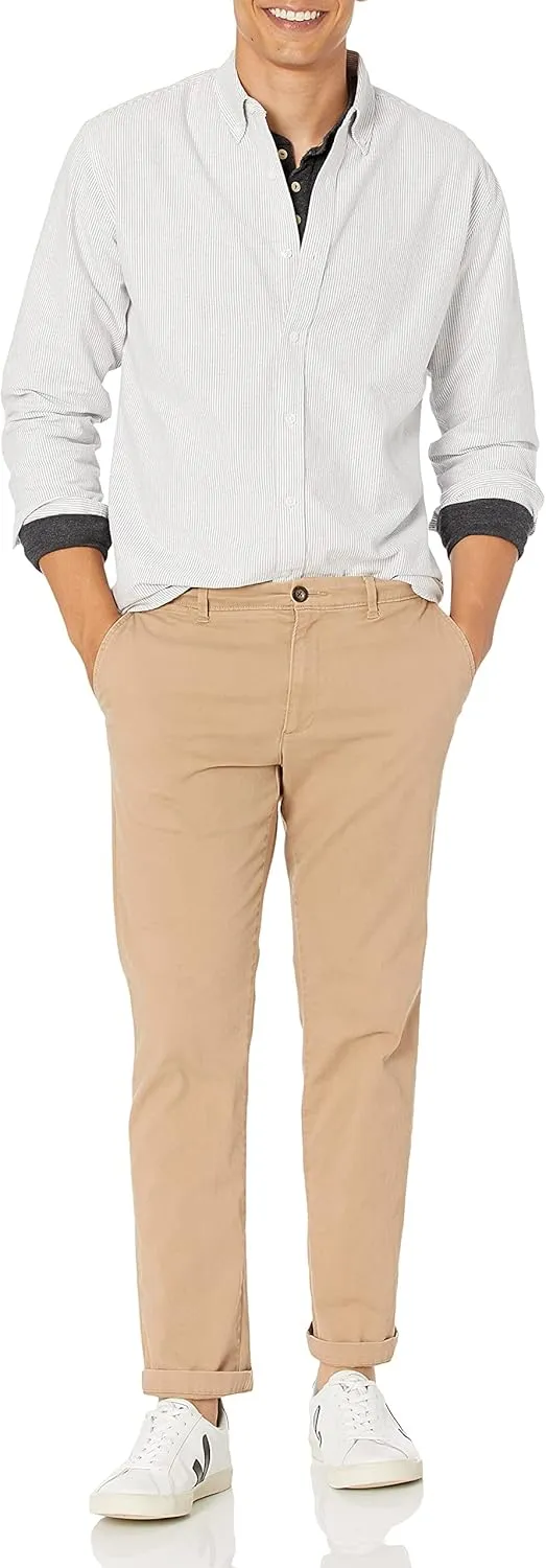 Amazon Essentials Men's Long-Sleeve Regular-Fit Stretch Oxford Shirt (Available in Big & Tall)