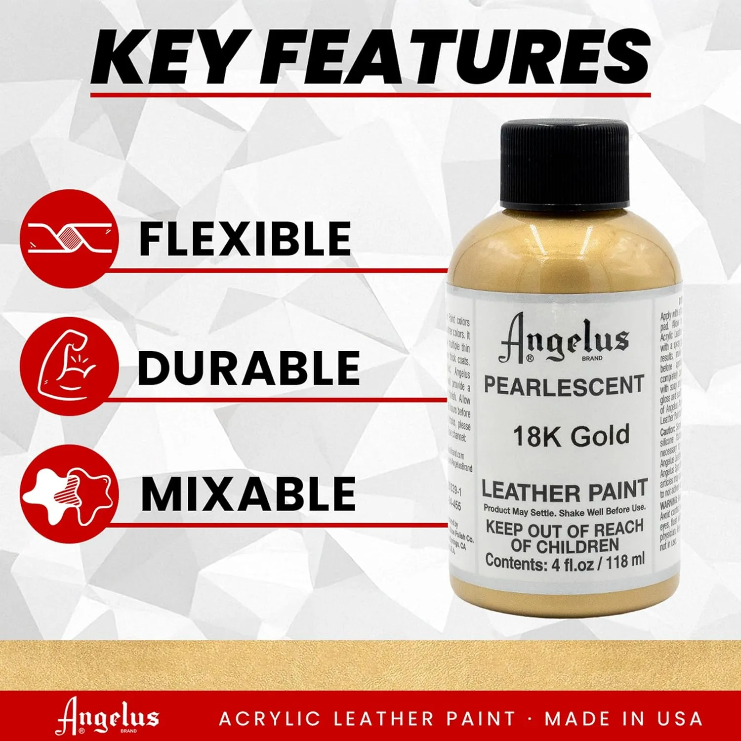 Angelus Pearlescent 18K Gold Acrylic Leather Paint 4oz