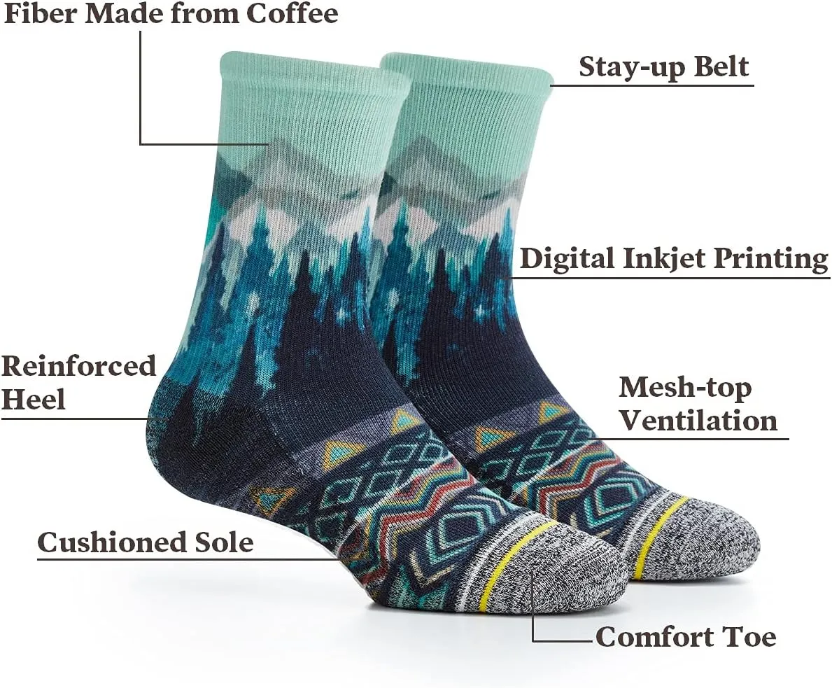 APRIME ECO-CAFE Crew Cushion Outdoor Socks Made from Coffee Grounds for Hiking, Trail Running, Climbing and Cycling