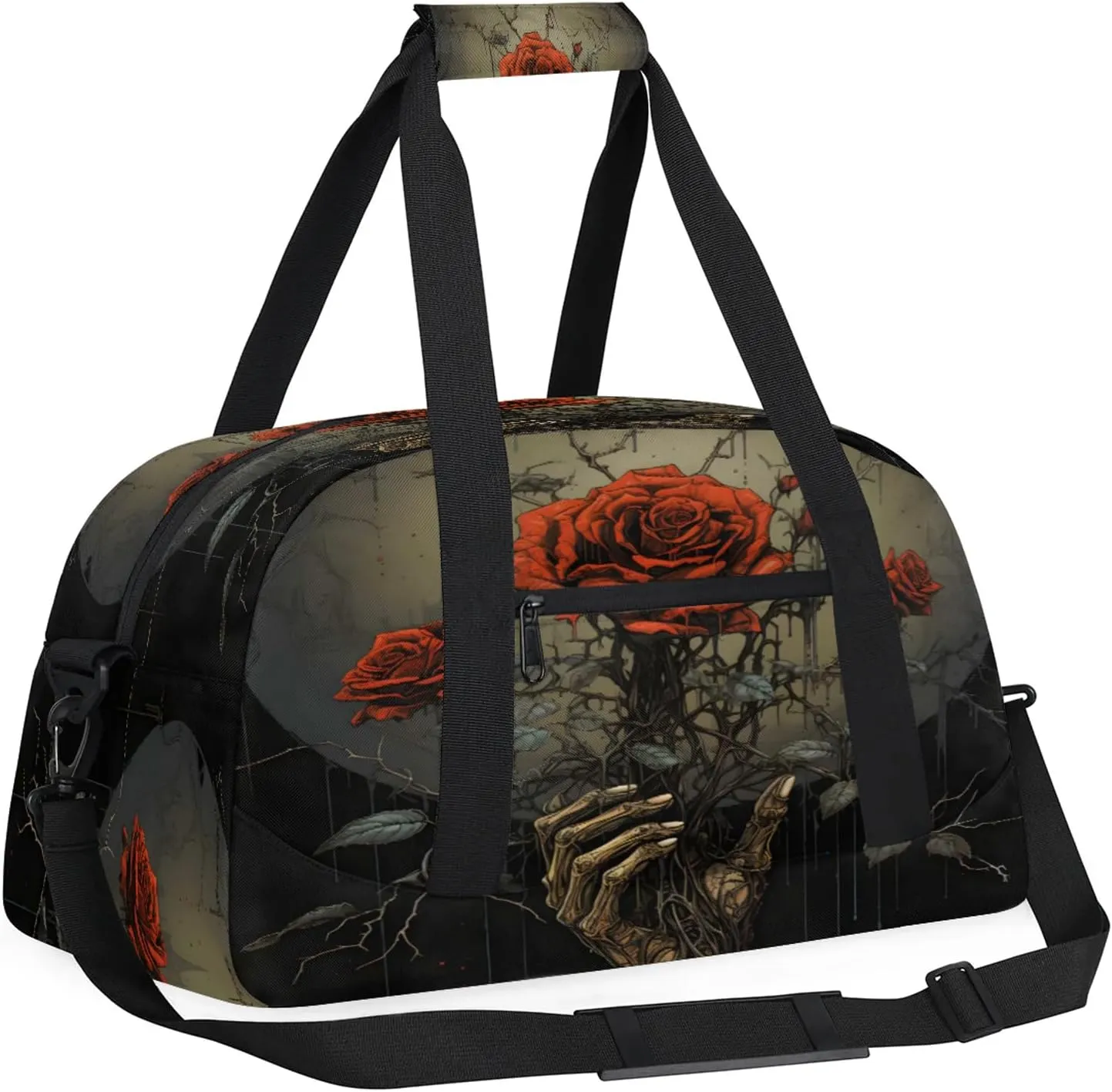 Art Rose Flower Skull Small Gym Bag 18 inch Carry On Duffel Bag for Weekender Travel Sports Workout Yoga Gymnastics Dance Ballet