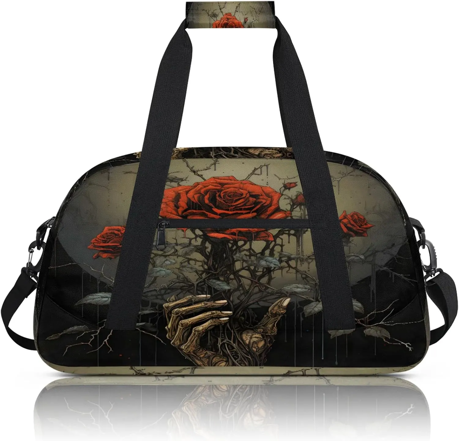 Art Rose Flower Skull Small Gym Bag 18 inch Carry On Duffel Bag for Weekender Travel Sports Workout Yoga Gymnastics Dance Ballet