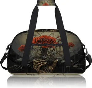 Art Rose Flower Skull Small Gym Bag 18 inch Carry On Duffel Bag for Weekender Travel Sports Workout Yoga Gymnastics Dance Ballet