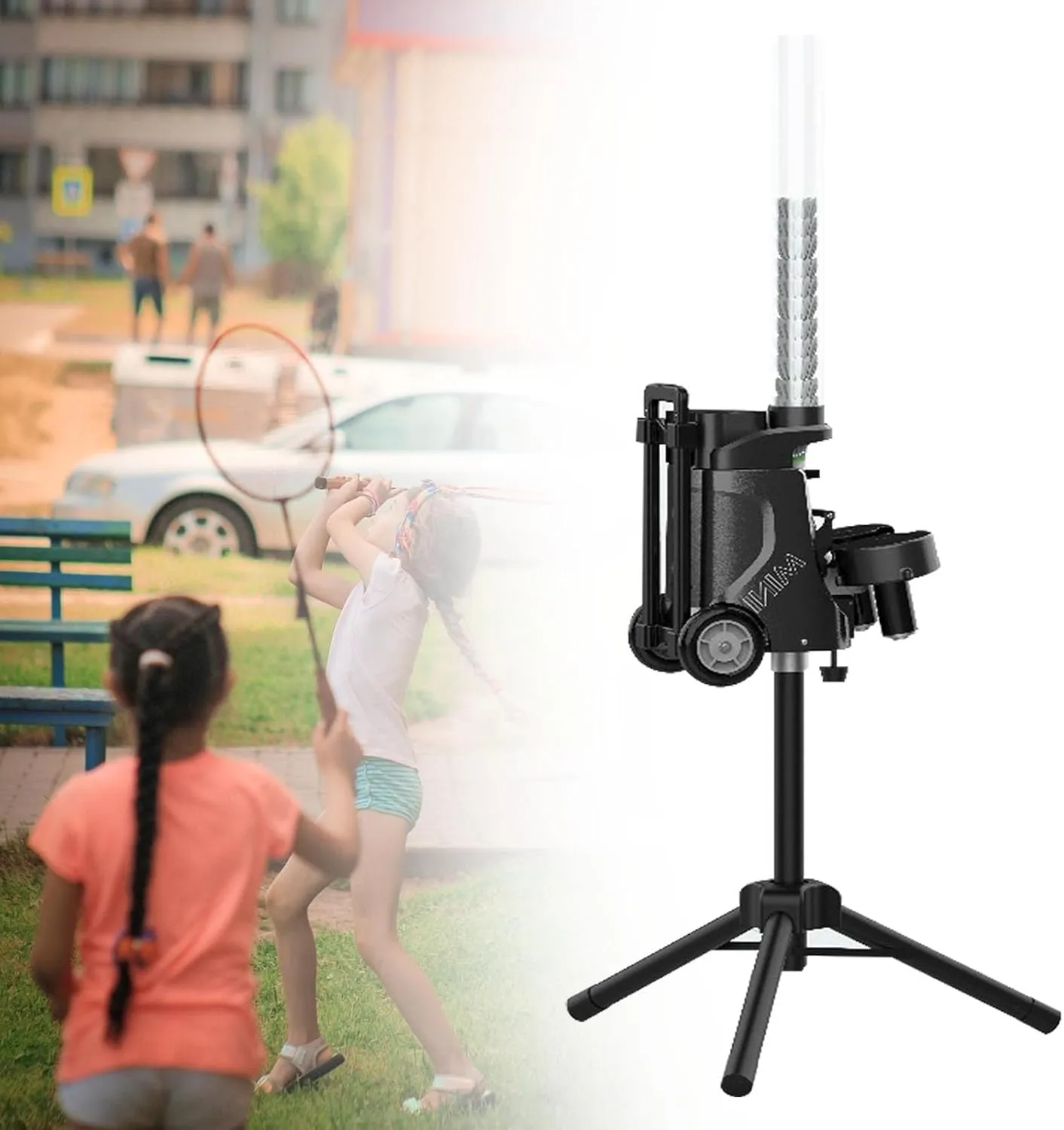 Badminton Machine, PB-Mini Badminton Trainer Equipment Shuttlecocks Machine for Kids/Beginners, 50 Ball Capacity, Smart App Control, 6-8Hs Battery Life, Support Variable Speed Deep