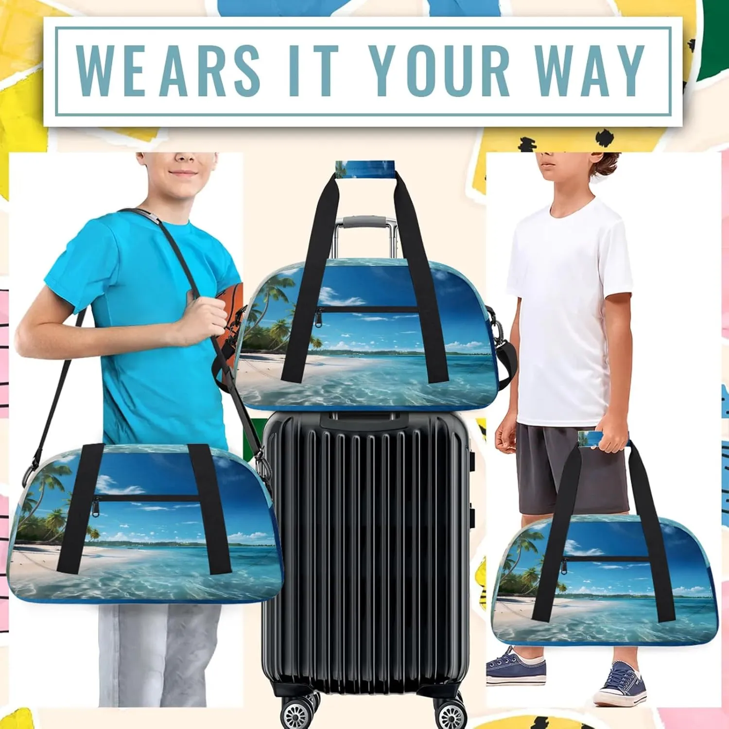 Beach Ocean Landscape Small Gym Bag 18 inch Carry On Duffel Bag for Weekender Travel Sports Workout Yoga Gymnastics Dance Ballet