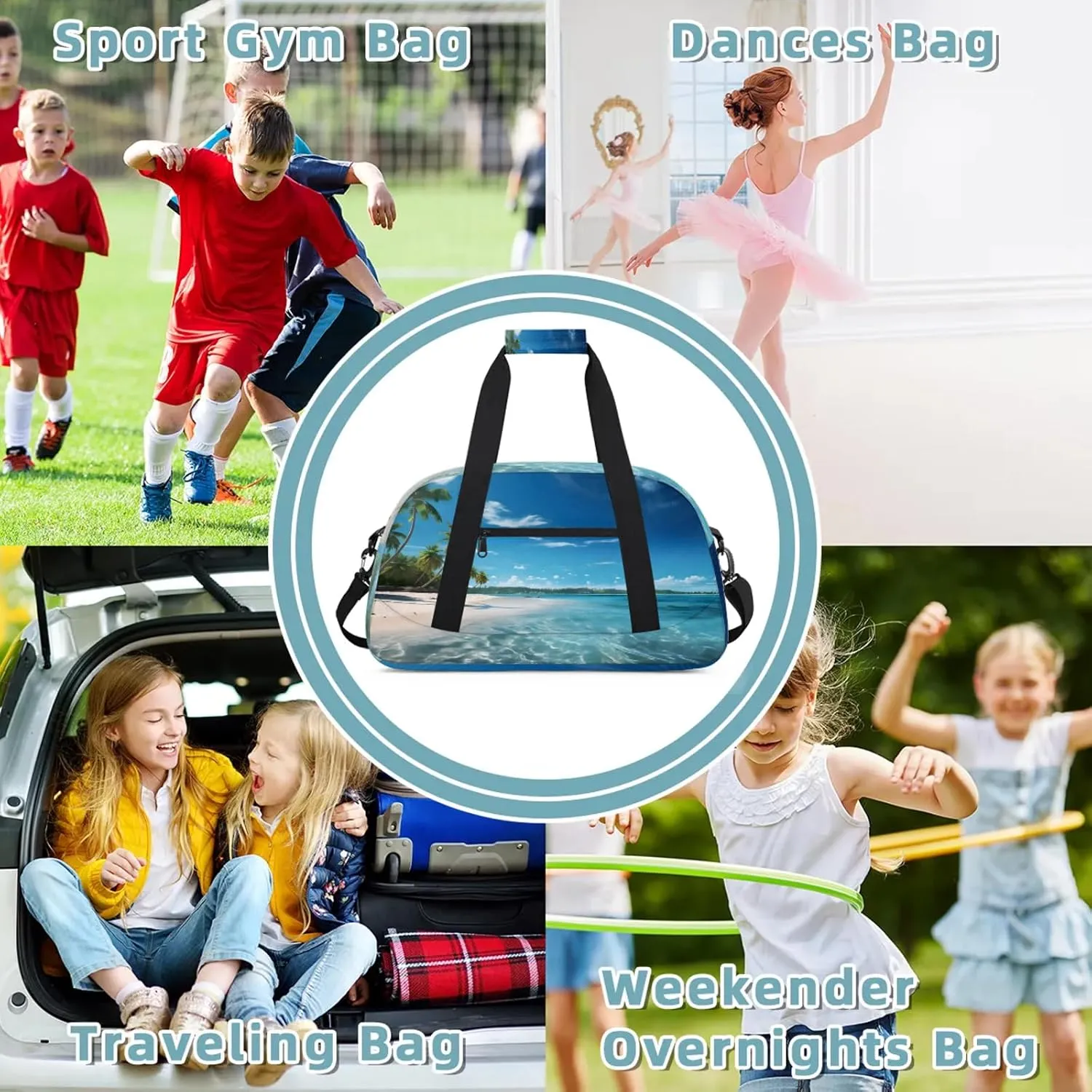 Beach Ocean Landscape Small Gym Bag 18 inch Carry On Duffel Bag for Weekender Travel Sports Workout Yoga Gymnastics Dance Ballet