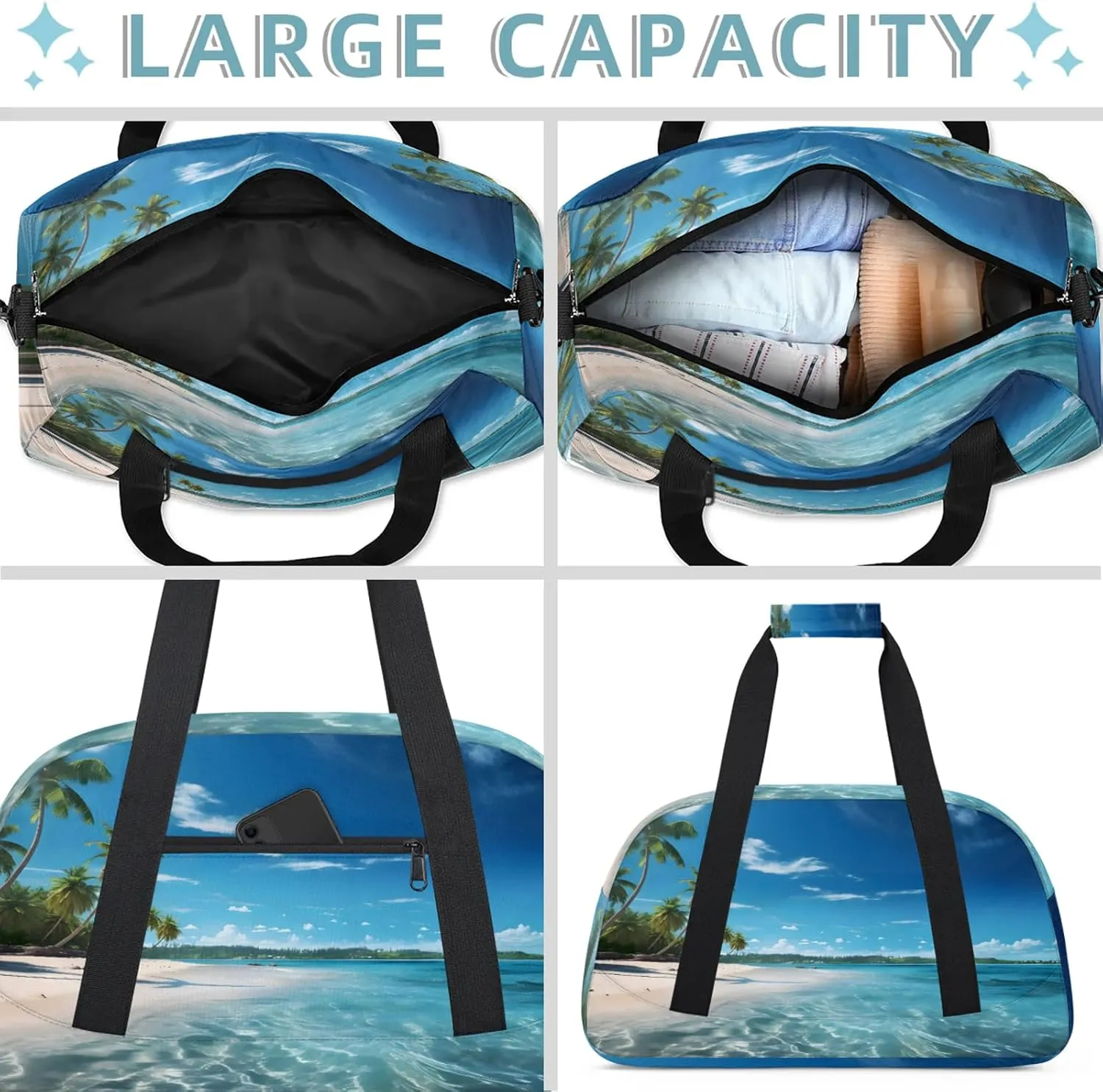 Beach Ocean Landscape Small Gym Bag 18 inch Carry On Duffel Bag for Weekender Travel Sports Workout Yoga Gymnastics Dance Ballet