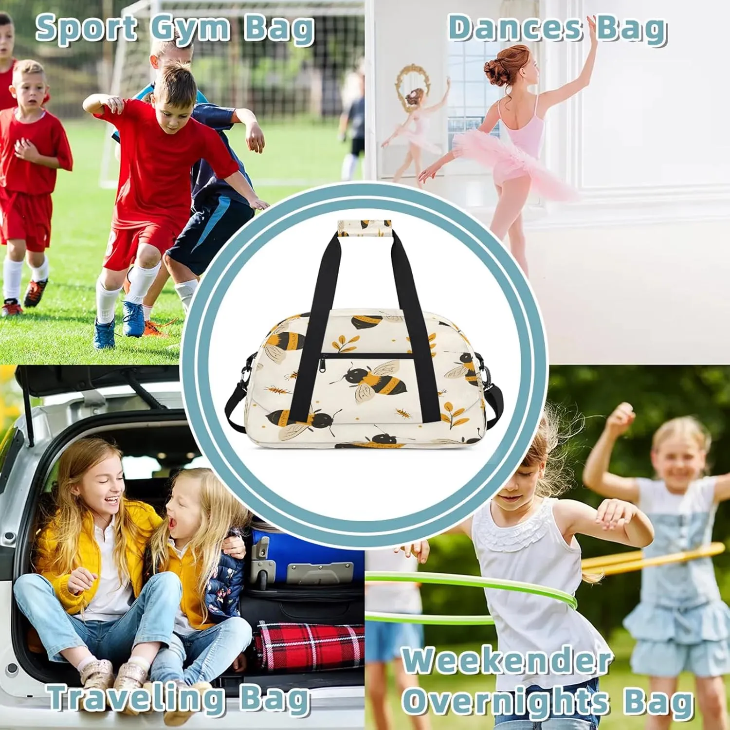 Bee Small Gym Bag 18 inch Carry On Duffel Bag for Weekender Travel Sports Workout Yoga Gymnastics Dance Ballet