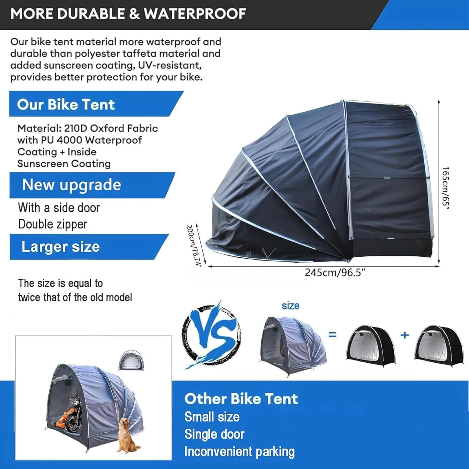 Bicycle Tent Hanging 2 in 1 Bike Storage Tent with 210D Oxford Fabric PU4000 Waterproof Outside Storage Sheds Bike Tent,Black