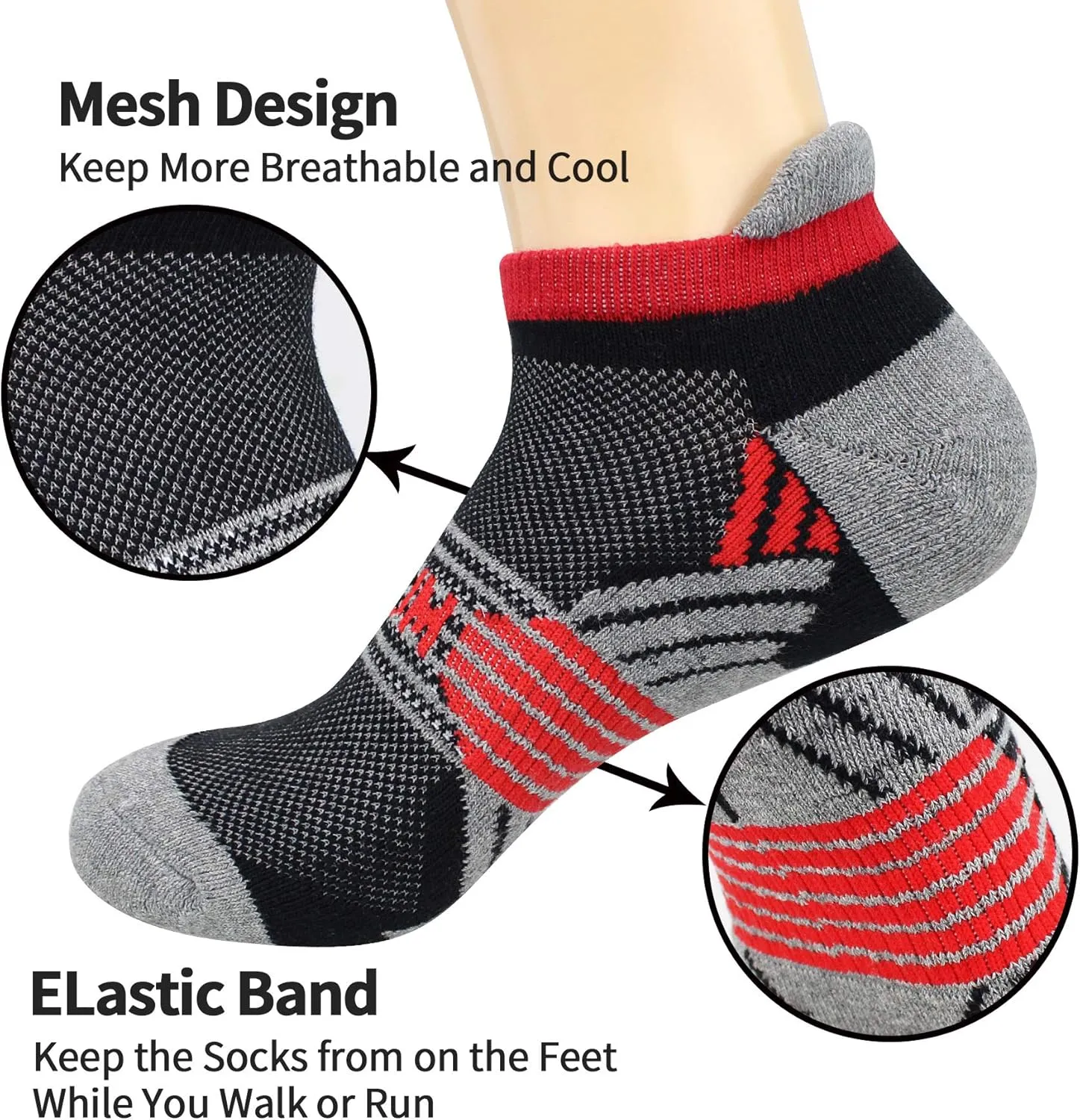 BIOAUM Cushioned Men's Ankle Socks, 6 Pairs Cotton Athletic Sport Breathable Low Cut Socks for Running Size 8-9.5/10-13/12-14