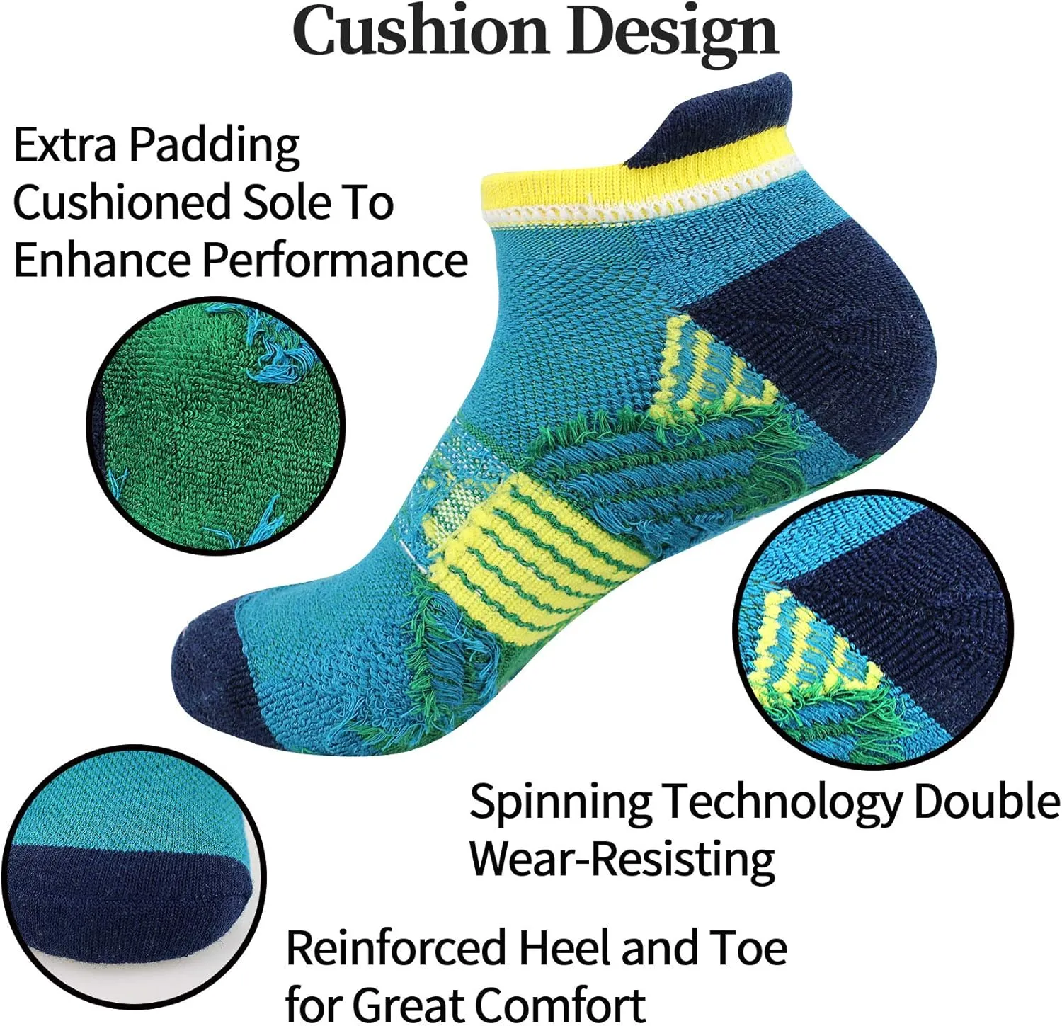 BIOAUM Cushioned Men's Ankle Socks, 6 Pairs Cotton Athletic Sport Breathable Low Cut Socks for Running Size 8-9.5/10-13/12-14
