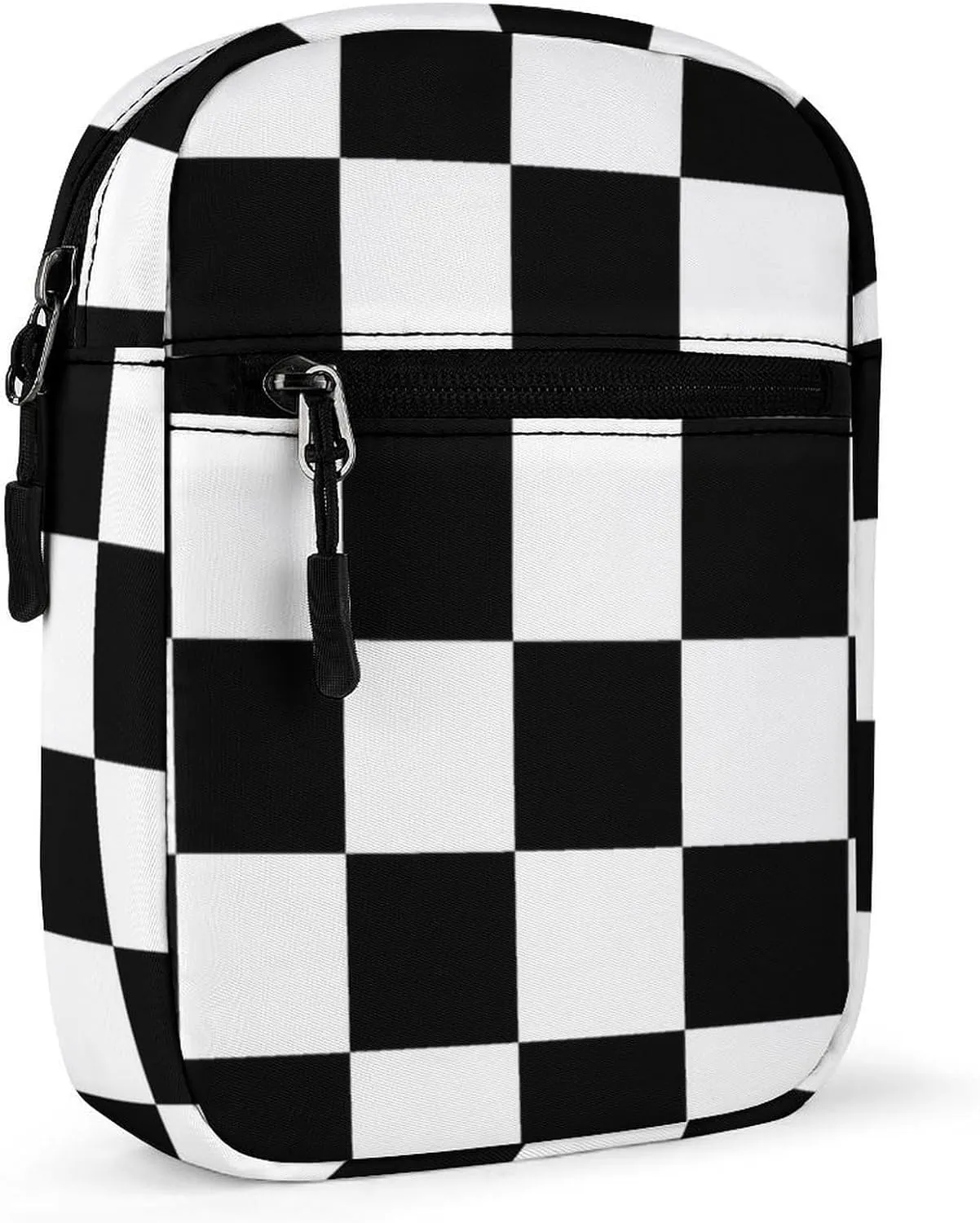Black And White Checkered Pattern Crossbody Bag Small Shoulder Bag Waterproof, Lightweight And Convenient