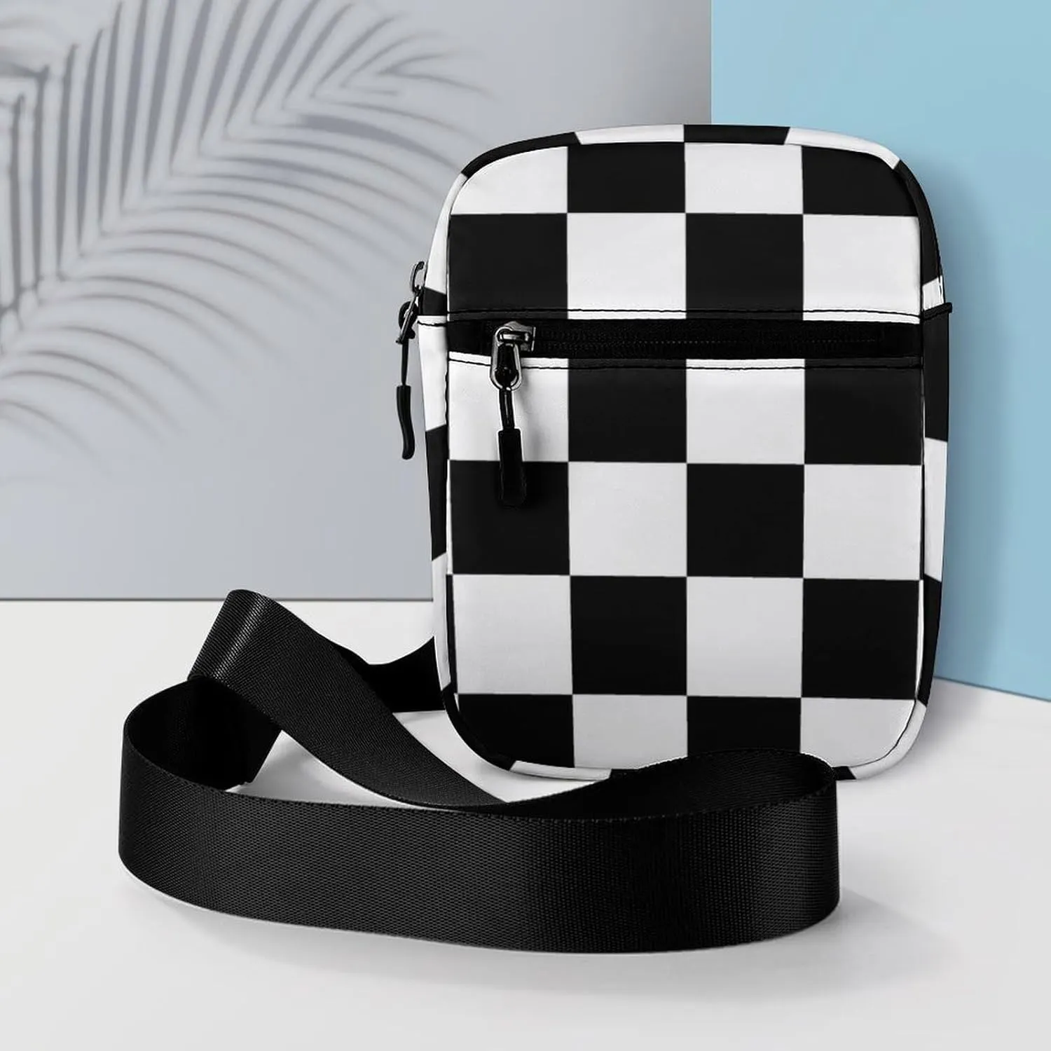 Black And White Checkered Pattern Crossbody Bag Small Shoulder Bag Waterproof, Lightweight And Convenient