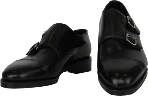 Black Calf Leather Double Monk Strap Shoes