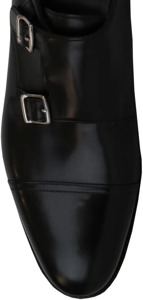 Black Calf Leather Double Monk Strap Shoes