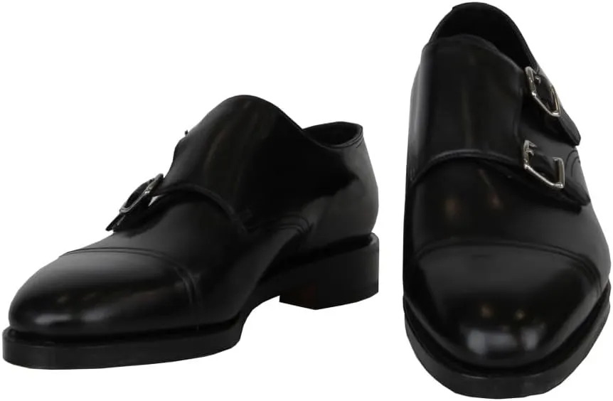 Black Calf Leather Double Monk Strap Shoes