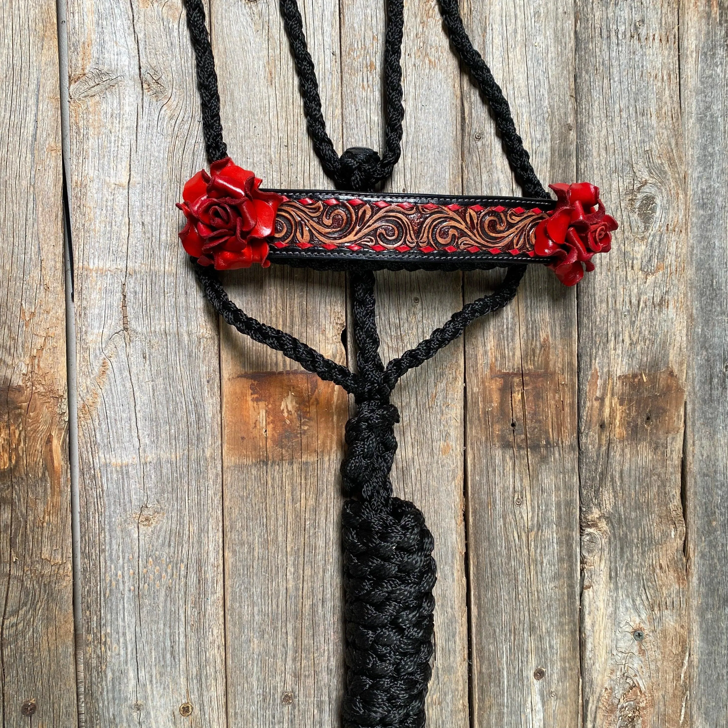 Black Mule Tape Halter - Red Rose #MT200