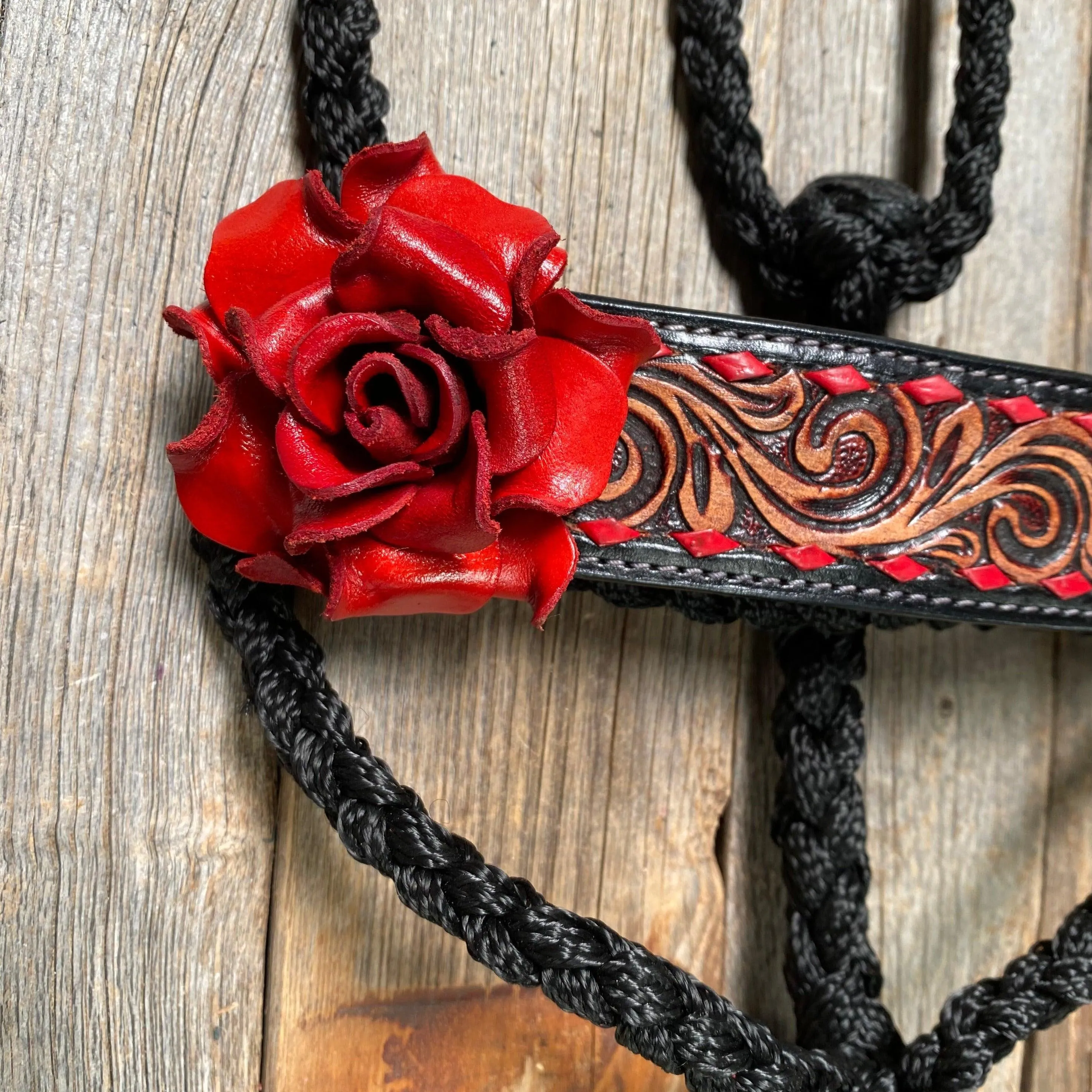 Black Mule Tape Halter - Red Rose #MT200