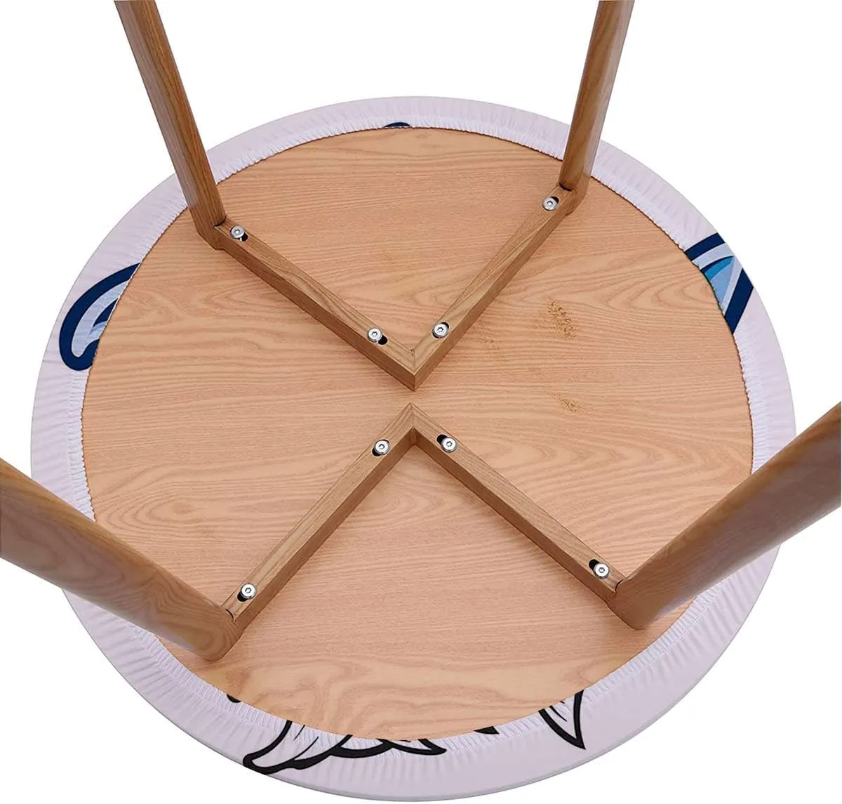 Blue Aqua White Elastic Fitted Round Tablecloths Swimming Futuristic Design Anti-Tear Wipeable Elastic Round Tablecloth Fit for 44"-47" Diameter Table Abstract