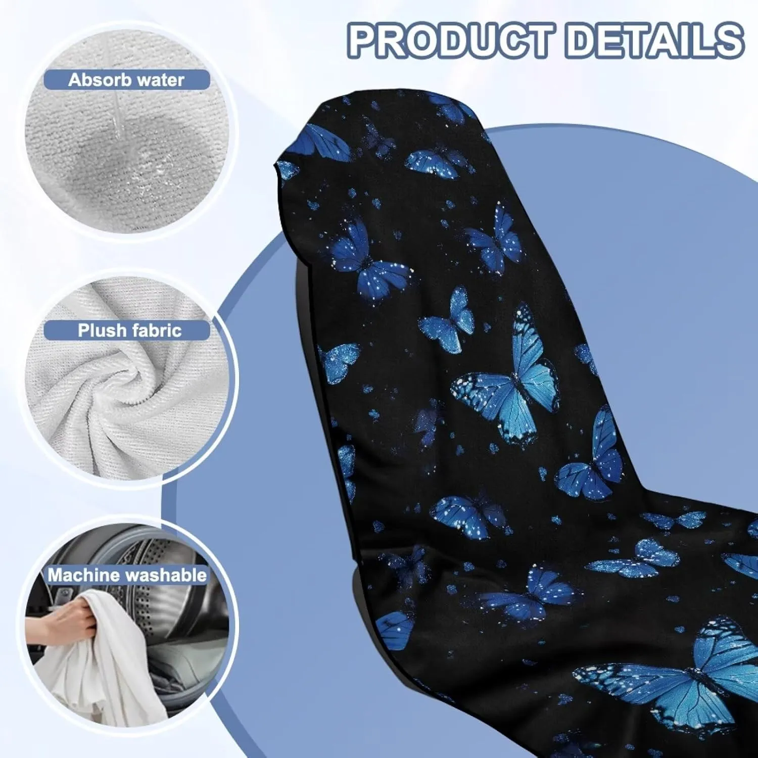 Blue Butterfly Sweatproof Car Seat Covers Anti-Slip Towel Car Seat Cover Universal Fit for Most Cars Trucks SUV Fitness Athletes Pets Gym and Water Sports