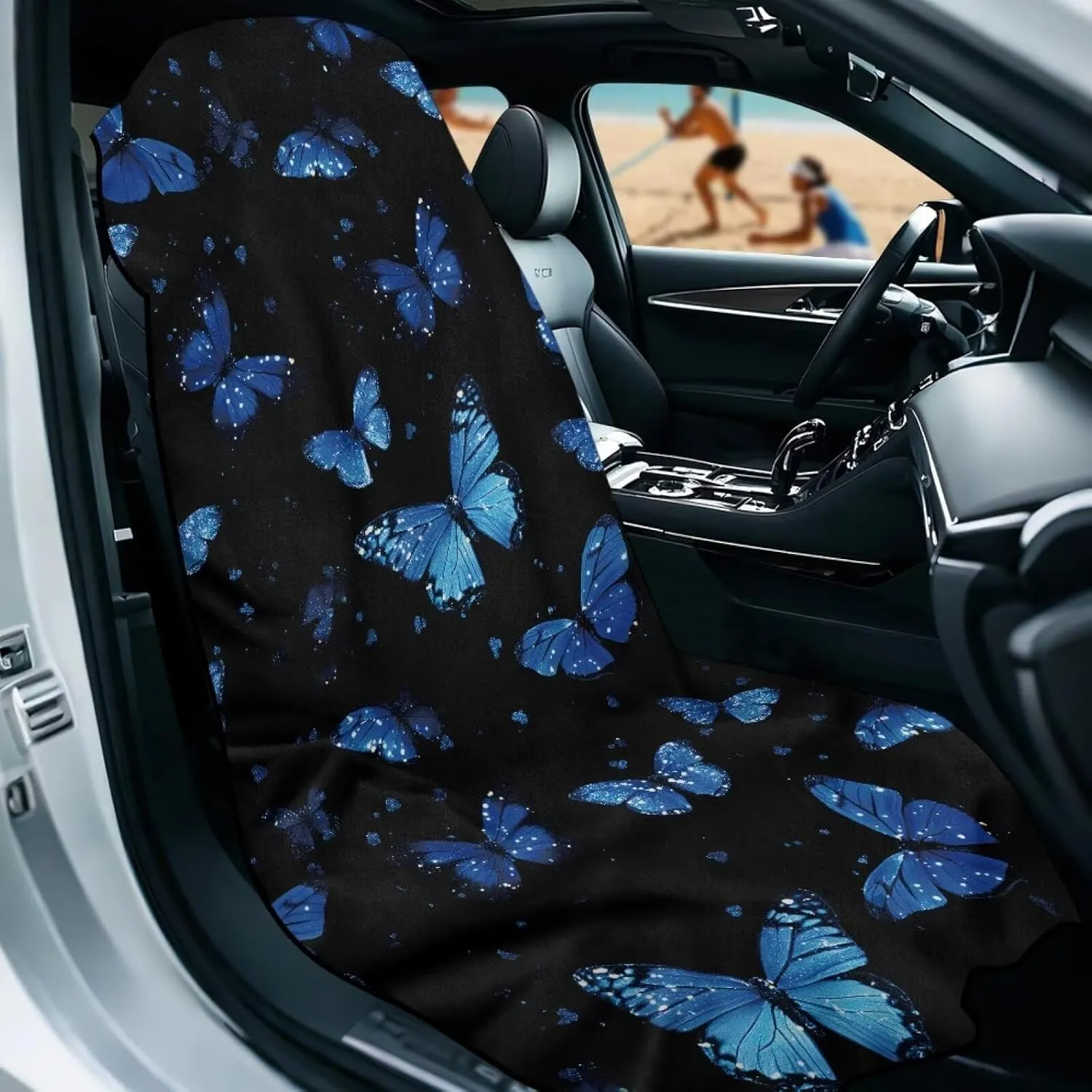 Blue Butterfly Sweatproof Car Seat Covers Anti-Slip Towel Car Seat Cover Universal Fit for Most Cars Trucks SUV Fitness Athletes Pets Gym and Water Sports