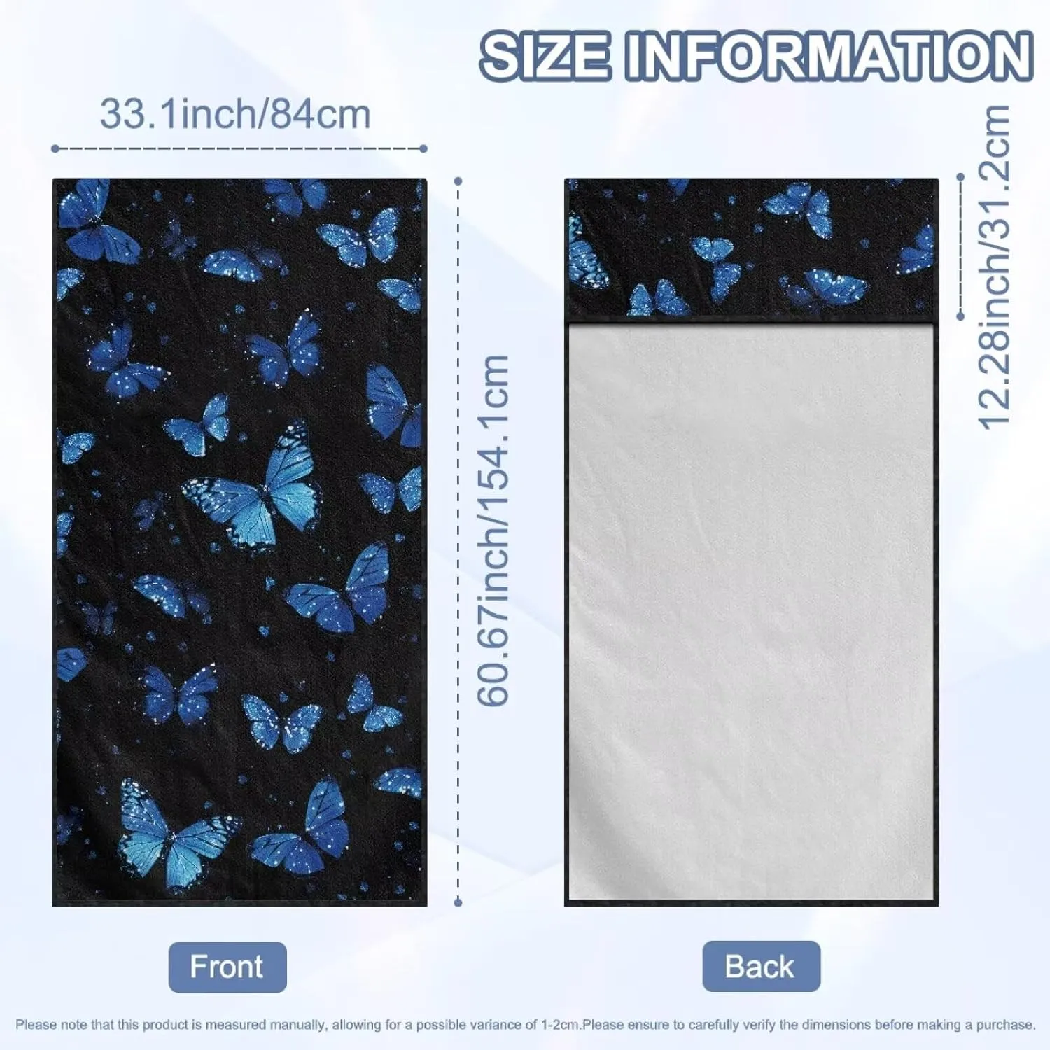 Blue Butterfly Sweatproof Car Seat Covers Anti-Slip Towel Car Seat Cover Universal Fit for Most Cars Trucks SUV Fitness Athletes Pets Gym and Water Sports