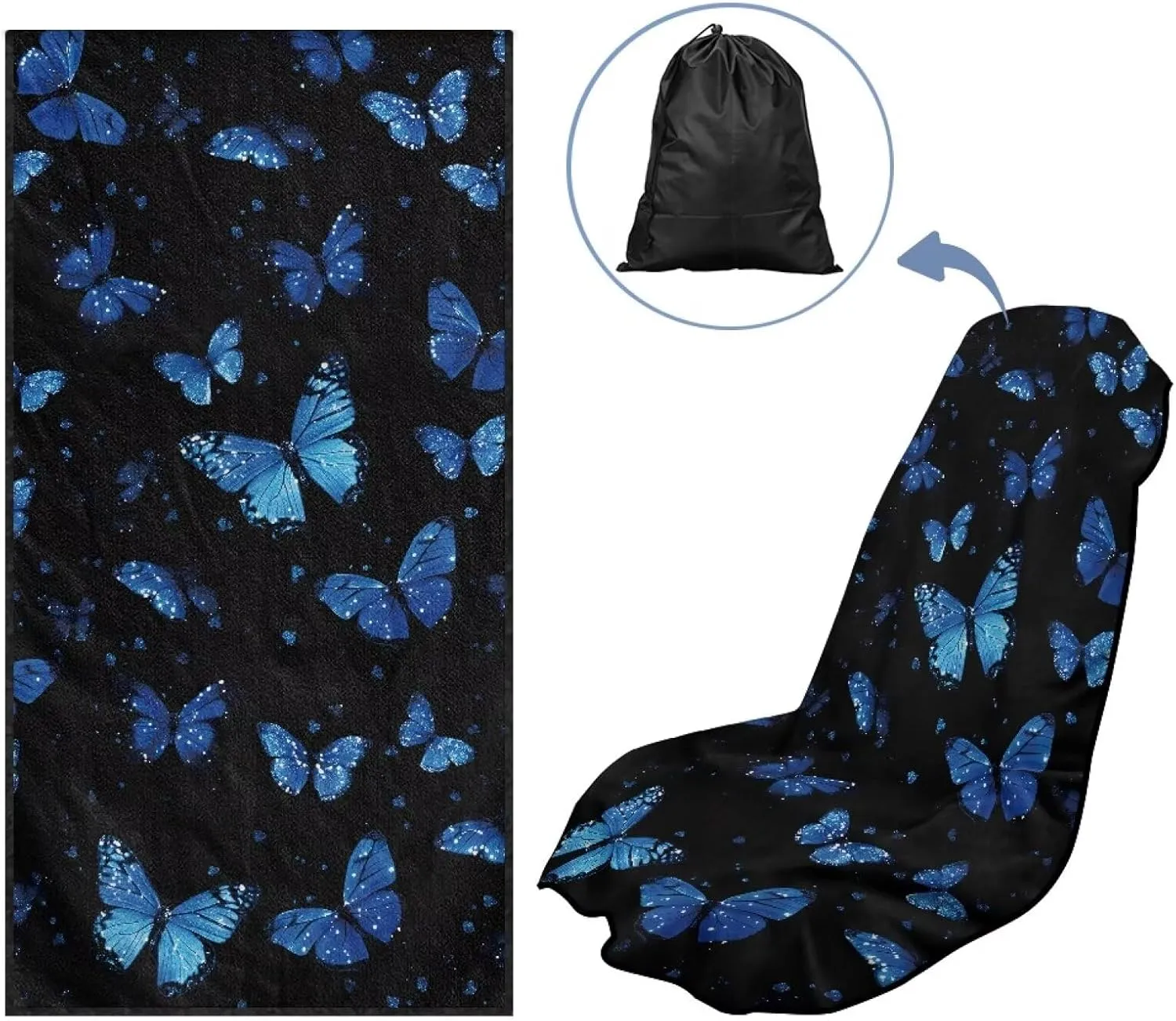 Blue Butterfly Sweatproof Car Seat Covers Anti-Slip Towel Car Seat Cover Universal Fit for Most Cars Trucks SUV Fitness Athletes Pets Gym and Water Sports