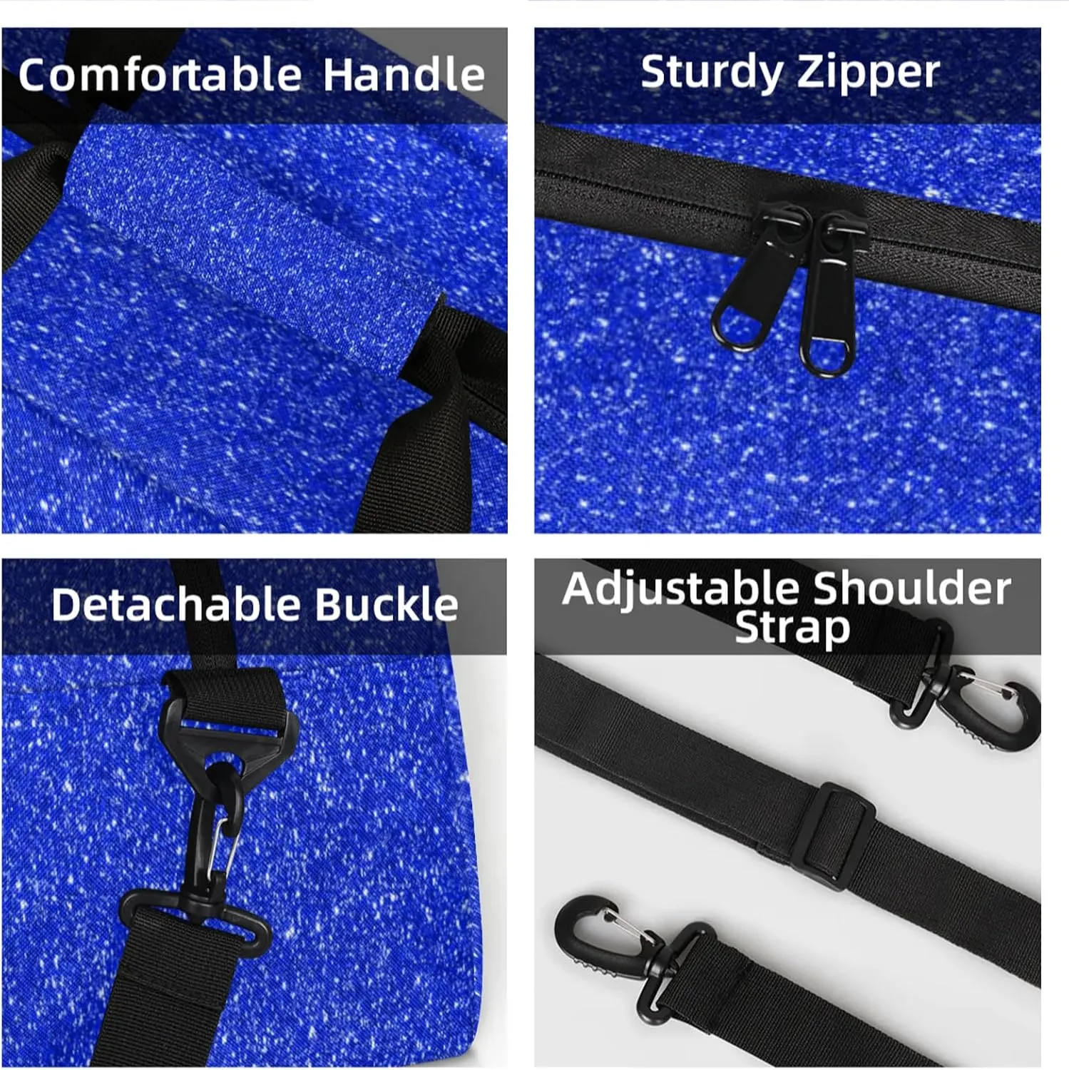 Blue Glitter Star Small Gym Bag 18 inch Carry On Duffel Bag for Weekender Travel Sports Workout Yoga Gymnastics Dance Ballet