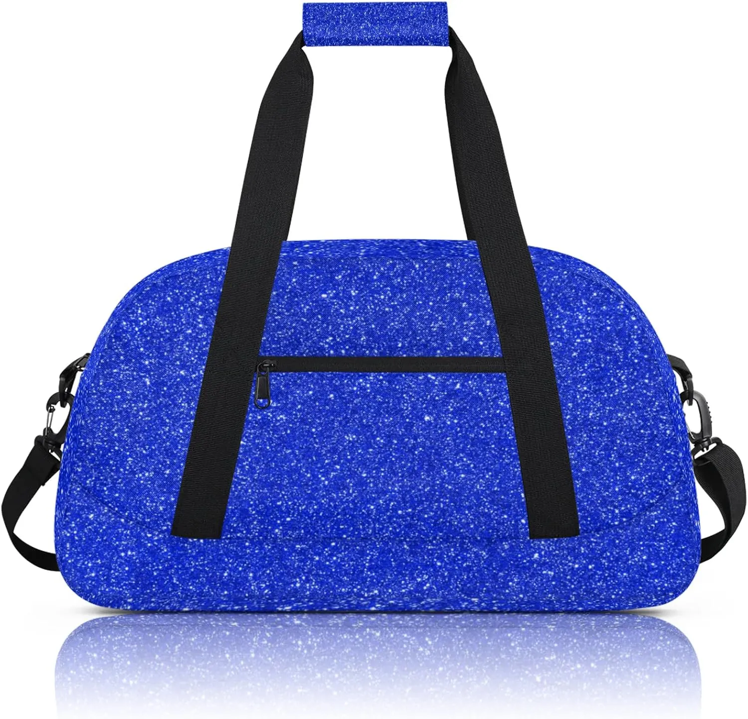 Blue Glitter Star Small Gym Bag 18 inch Carry On Duffel Bag for Weekender Travel Sports Workout Yoga Gymnastics Dance Ballet