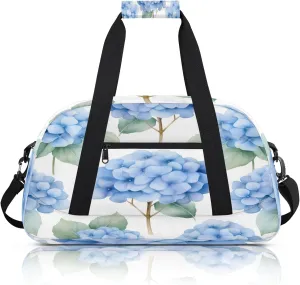 Blue Hydrangeas Small Gym Bag 18 inch Carry On Duffel Bag for Weekender Travel Sports Workout Yoga Gymnastics Dance Ballet